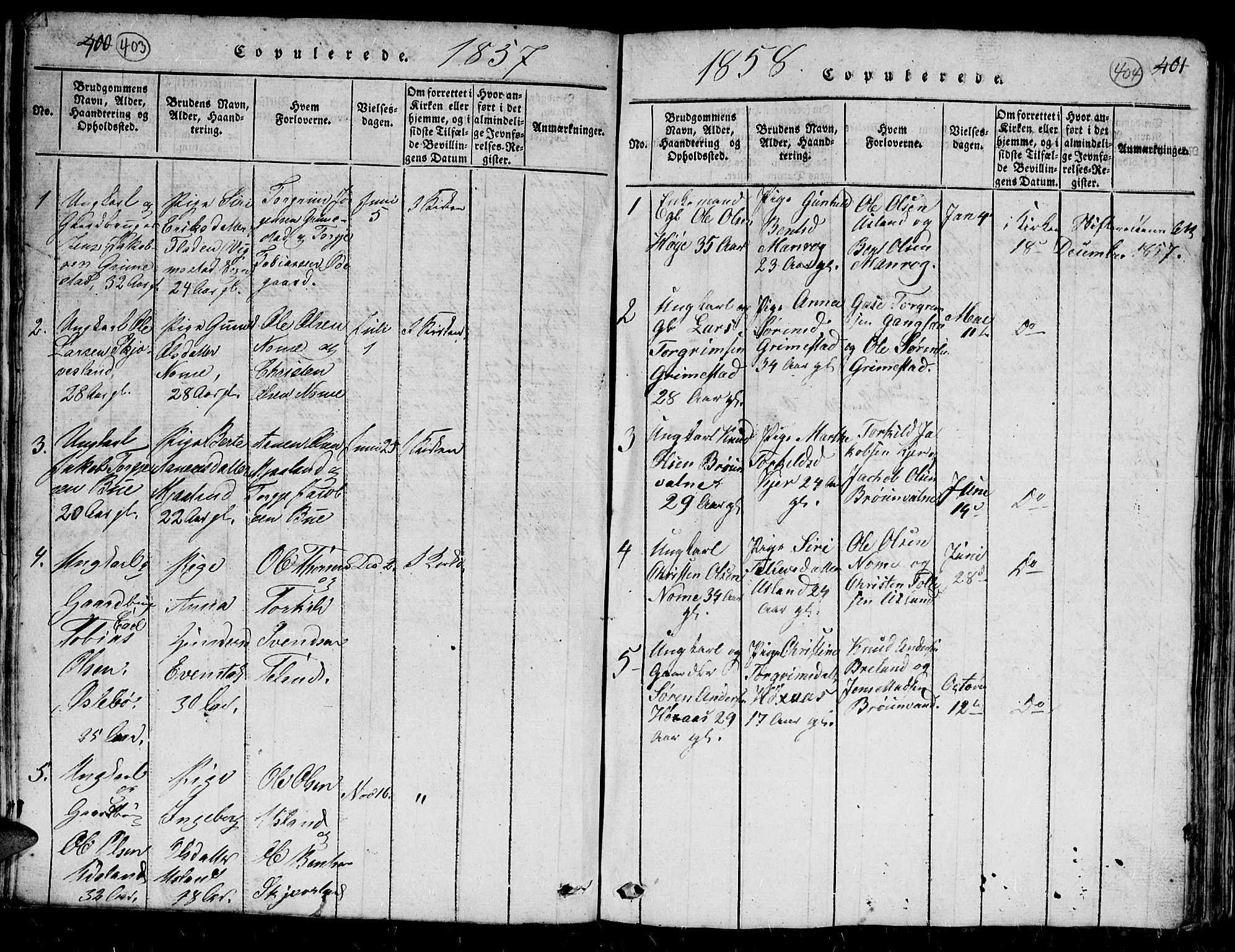 Holum sokneprestkontor, AV/SAK-1111-0022/F/Fb/Fbc/L0001: Parish register (copy) no. B 1, 1820-1859, p. 403-404