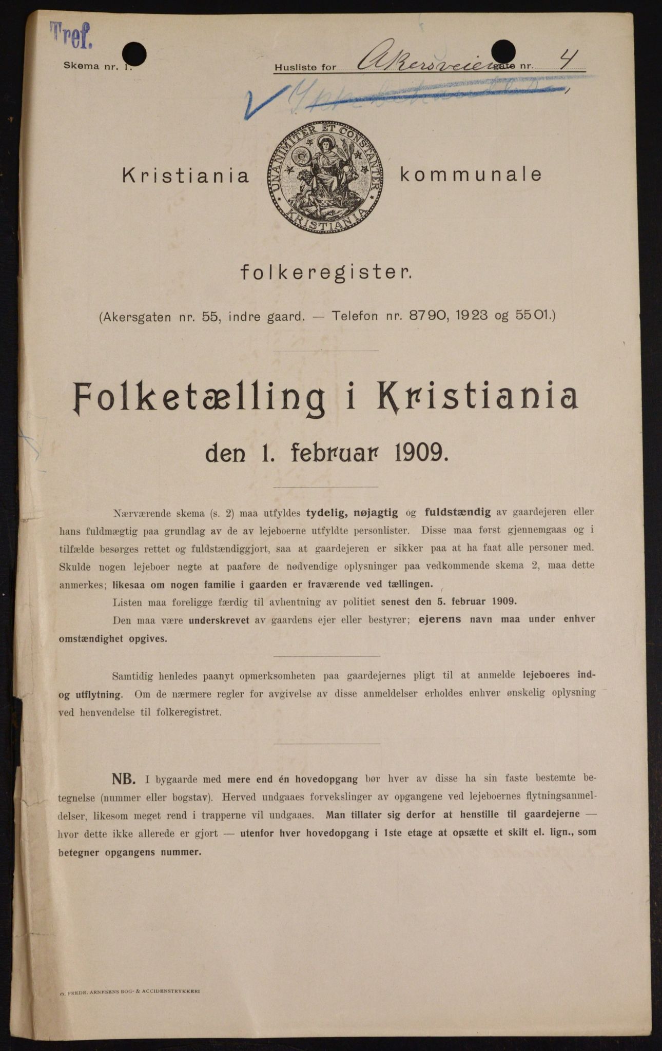 OBA, Municipal Census 1909 for Kristiania, 1909, p. 788