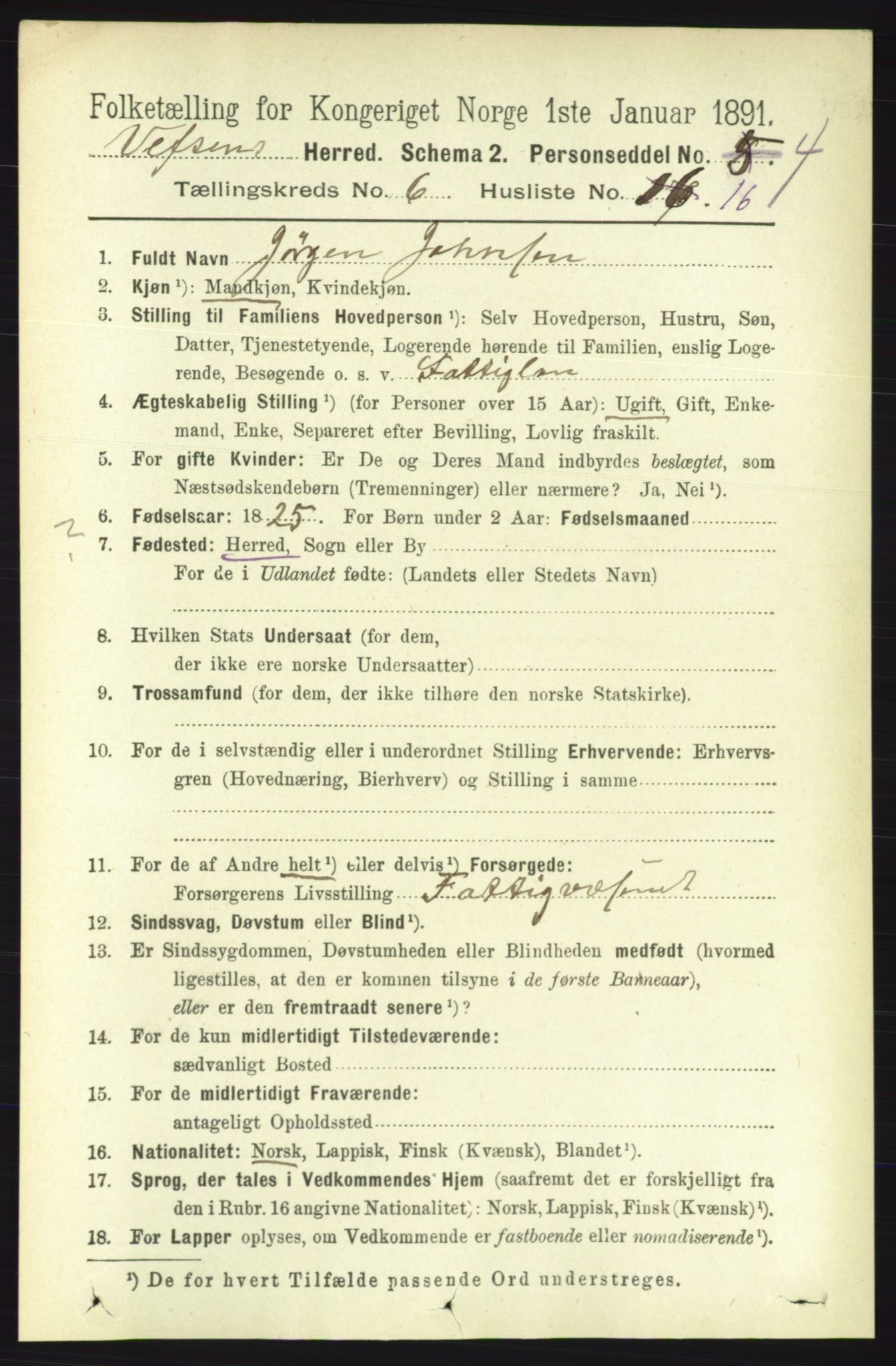 RA, 1891 census for 1824 Vefsn, 1891, p. 2898