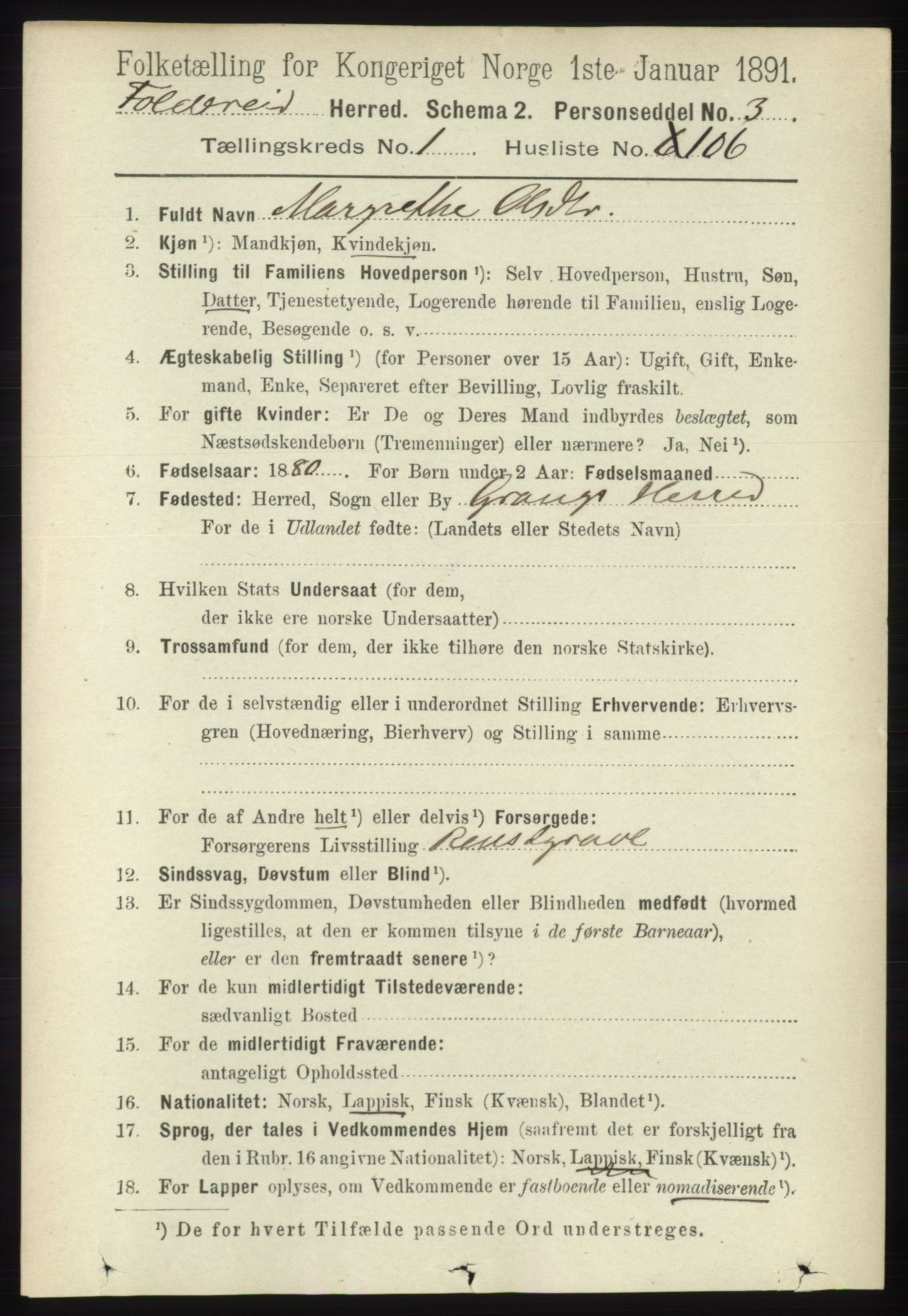 RA, 1891 census for 1753 Foldereid, 1891, p. 786