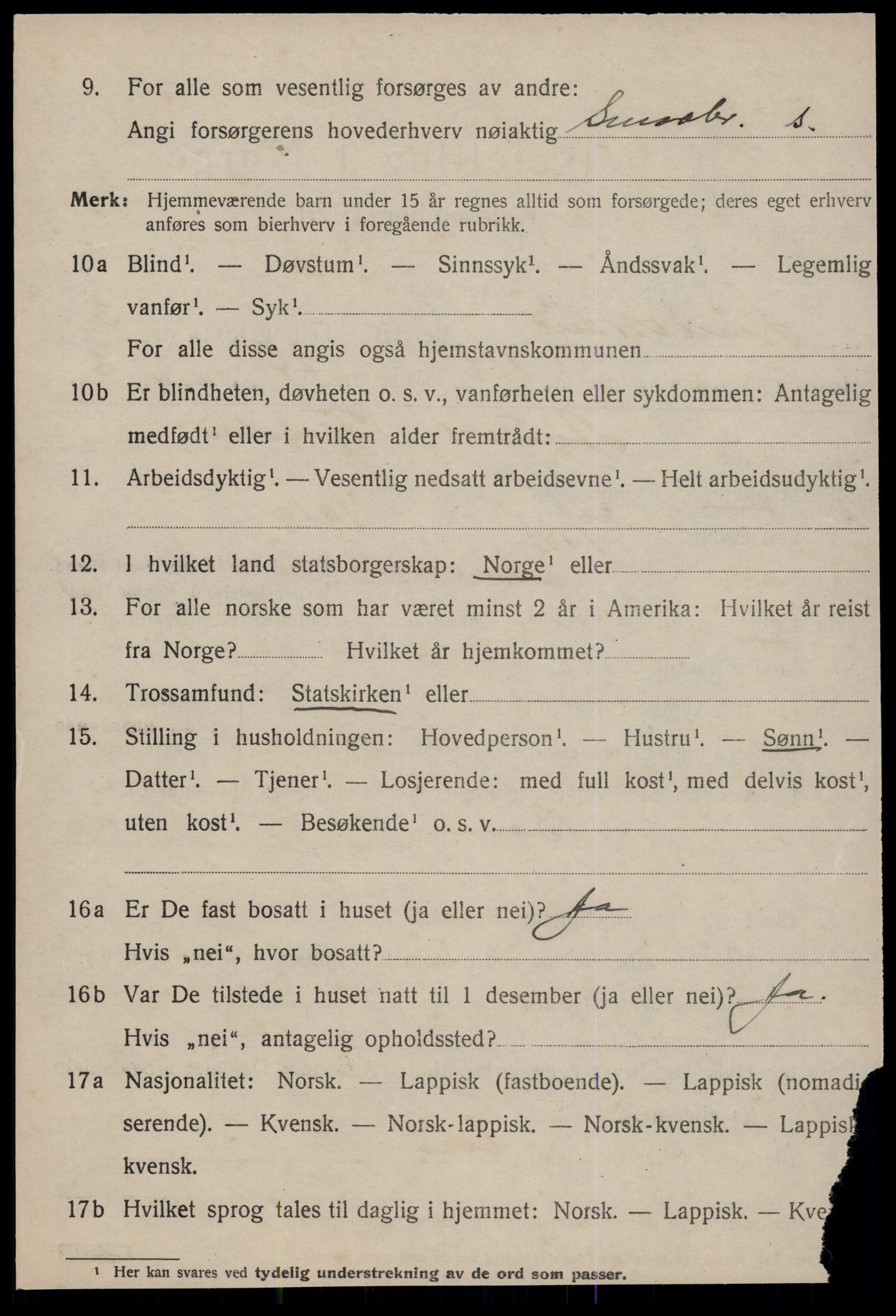 SAT, 1920 census for Leinstrand, 1920, p. 3802