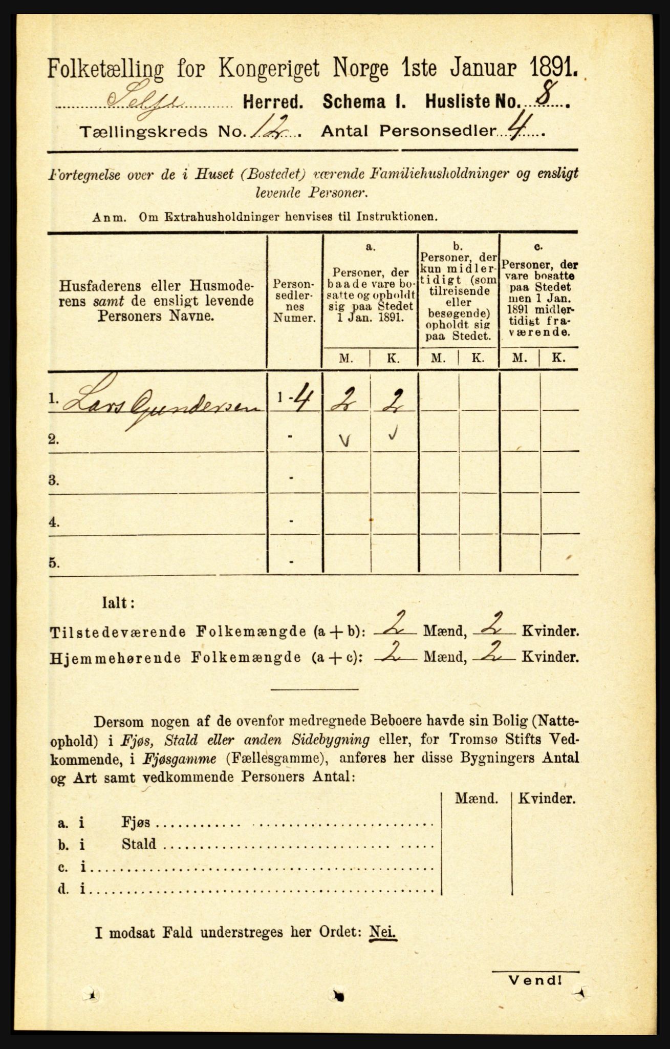 RA, 1891 census for 1441 Selje, 1891, p. 3631