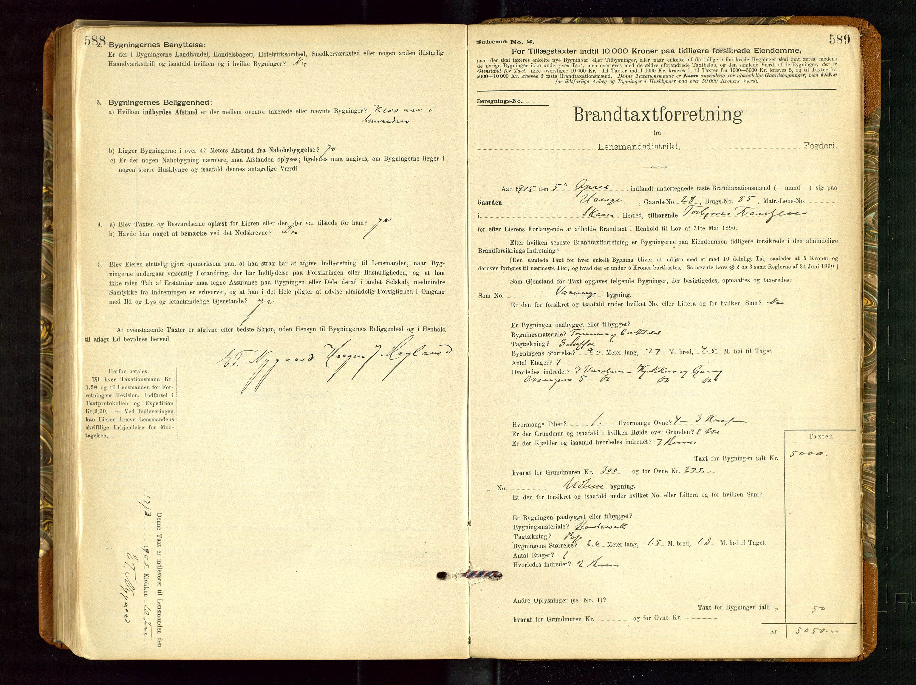 Torvestad lensmannskontor, SAST/A-100307/1/Gob/L0002: "Brandtakstprotokol for Lensmanden i Torvestad", 1900-1905, p. 588-589