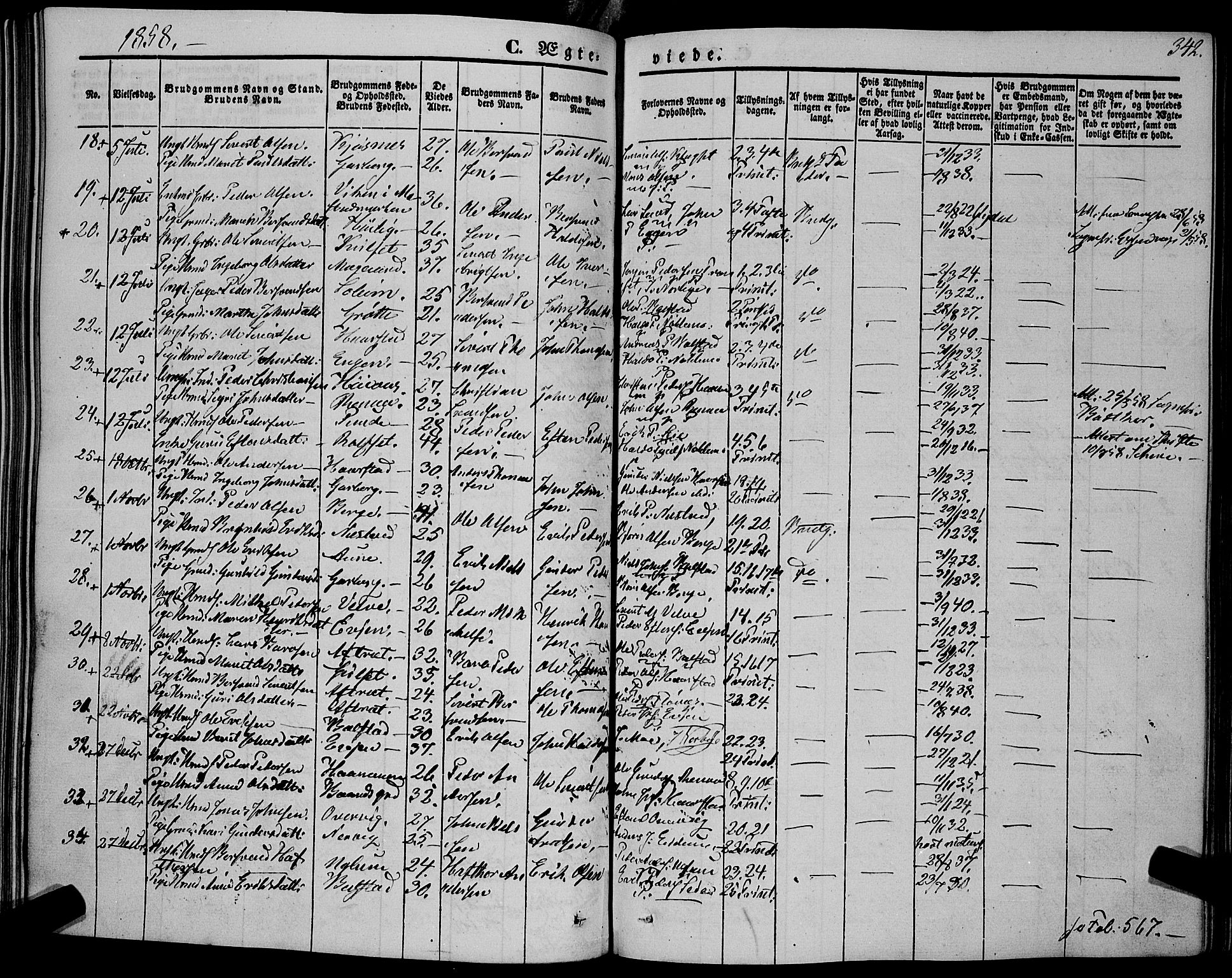 Ministerialprotokoller, klokkerbøker og fødselsregistre - Sør-Trøndelag, SAT/A-1456/695/L1145: Parish register (official) no. 695A06 /1, 1843-1859, p. 342