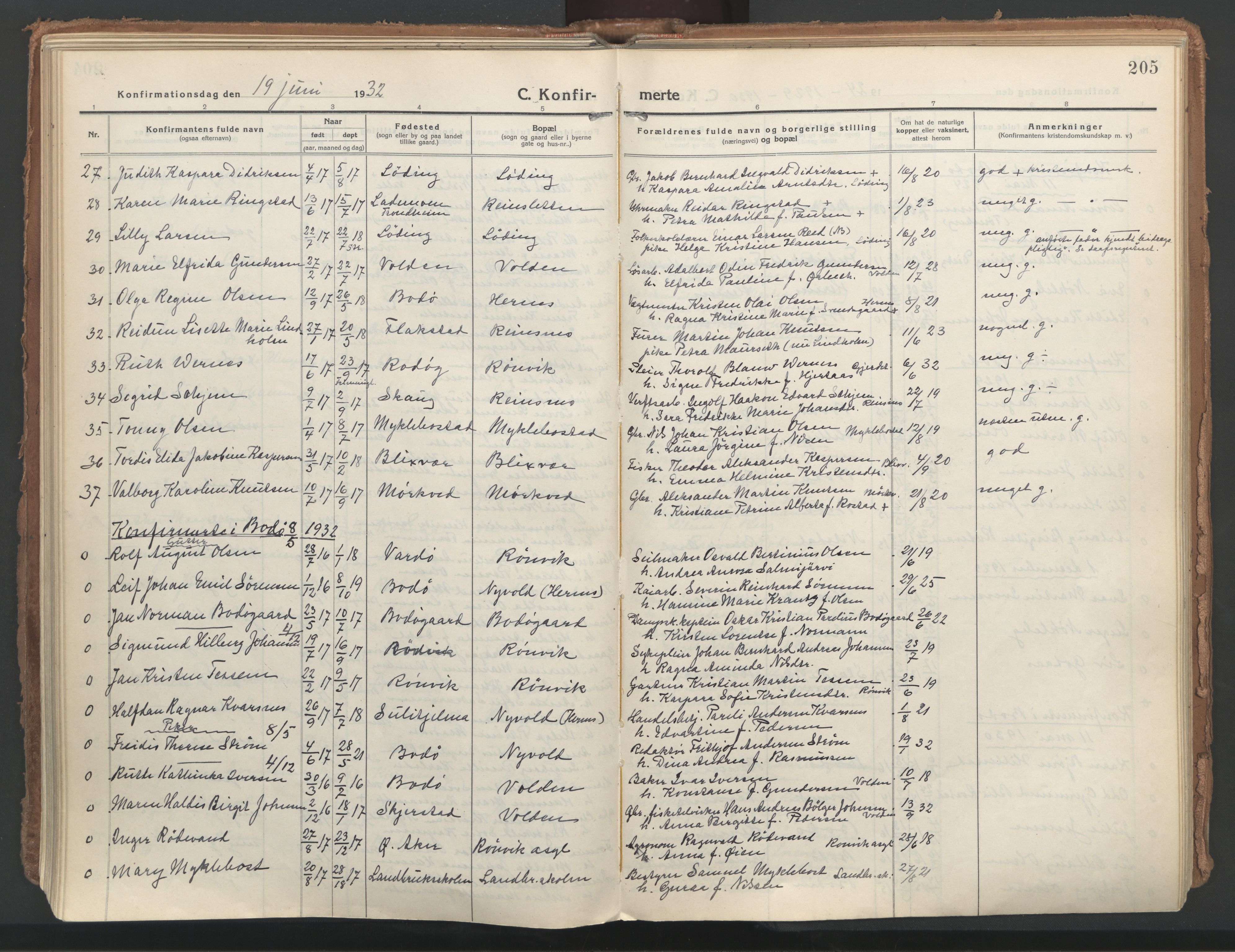 Ministerialprotokoller, klokkerbøker og fødselsregistre - Nordland, AV/SAT-A-1459/802/L0060: Parish register (official) no. 802A07, 1916-1933, p. 205