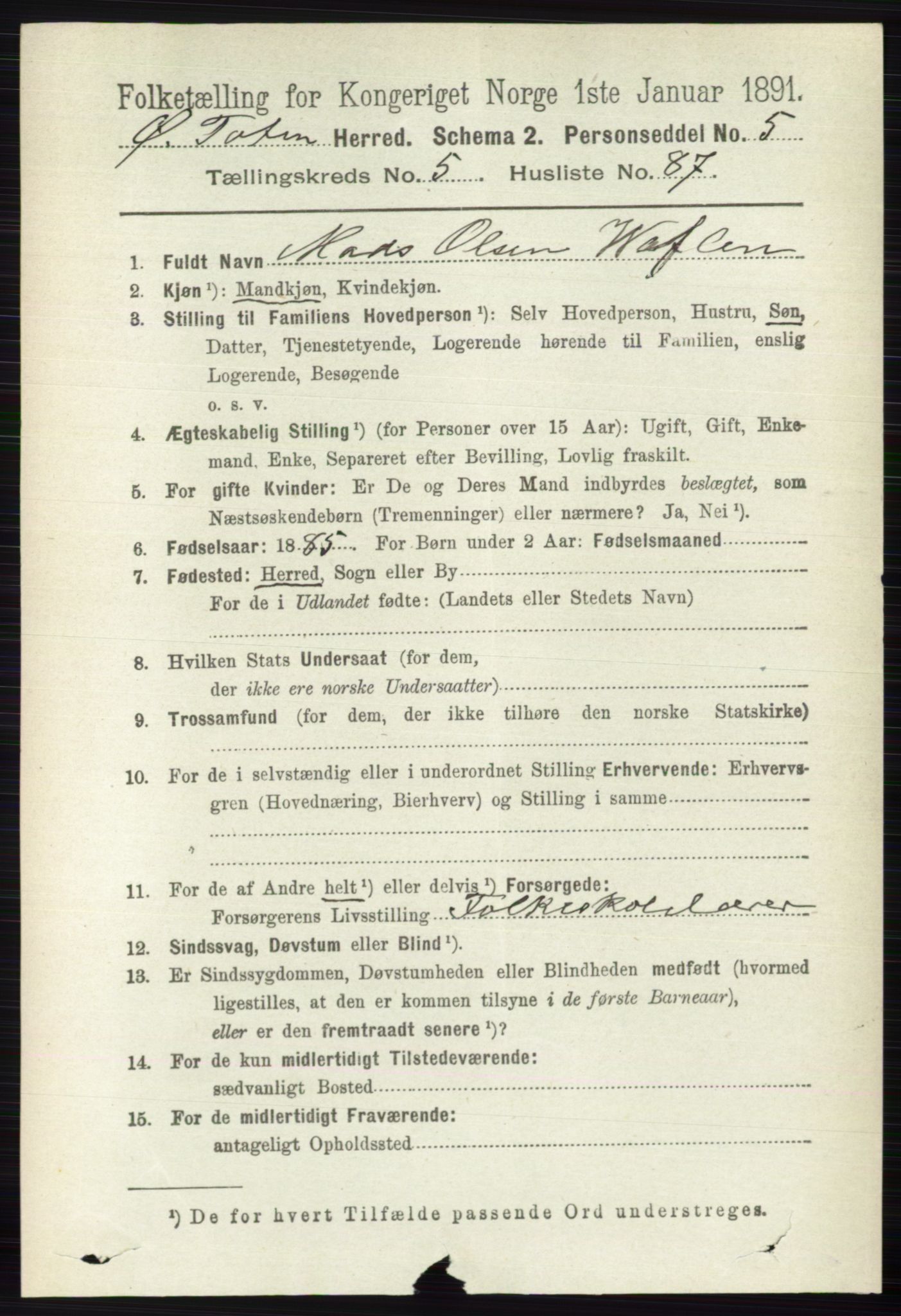 RA, 1891 census for 0528 Østre Toten, 1891, p. 3670