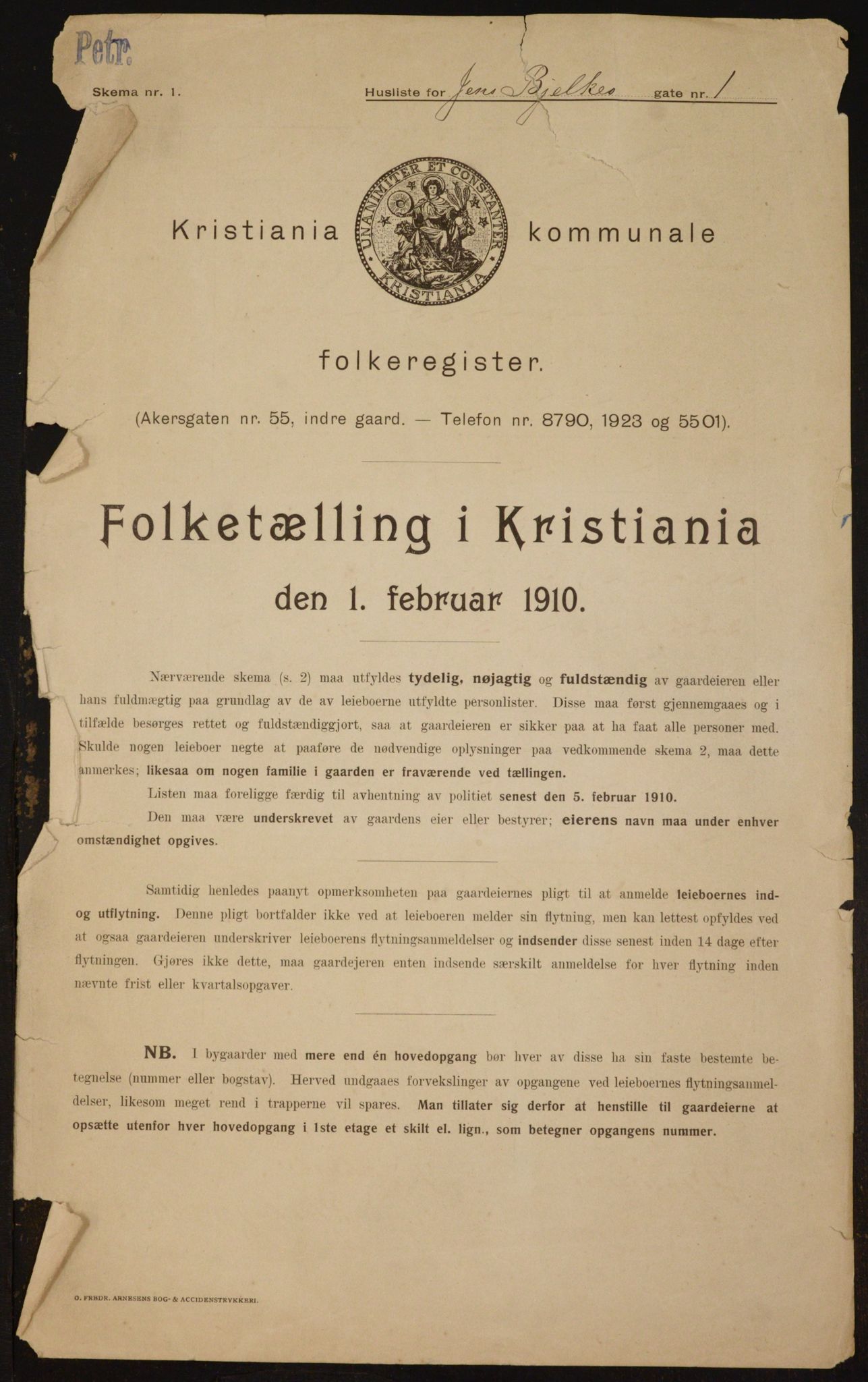 OBA, Municipal Census 1910 for Kristiania, 1910, p. 44136