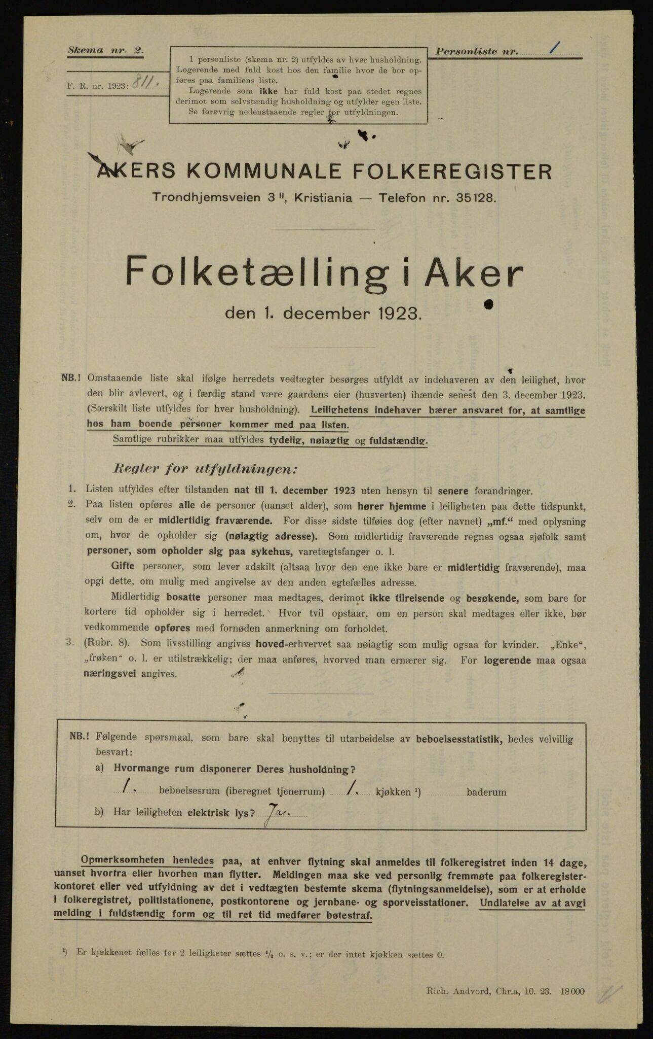 , Municipal Census 1923 for Aker, 1923, p. 41645