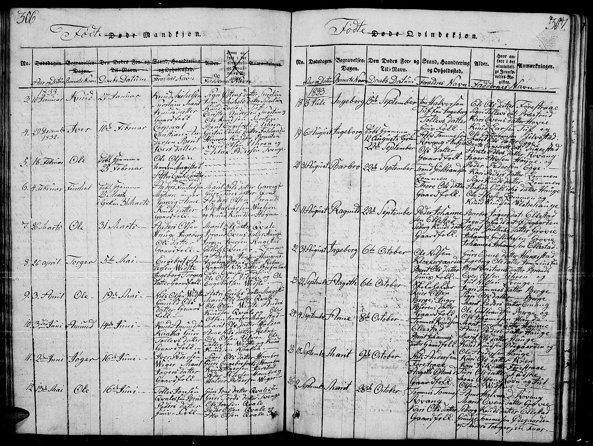 Slidre prestekontor, SAH/PREST-134/H/Ha/Hab/L0001: Parish register (copy) no. 1, 1814-1838, p. 306-307