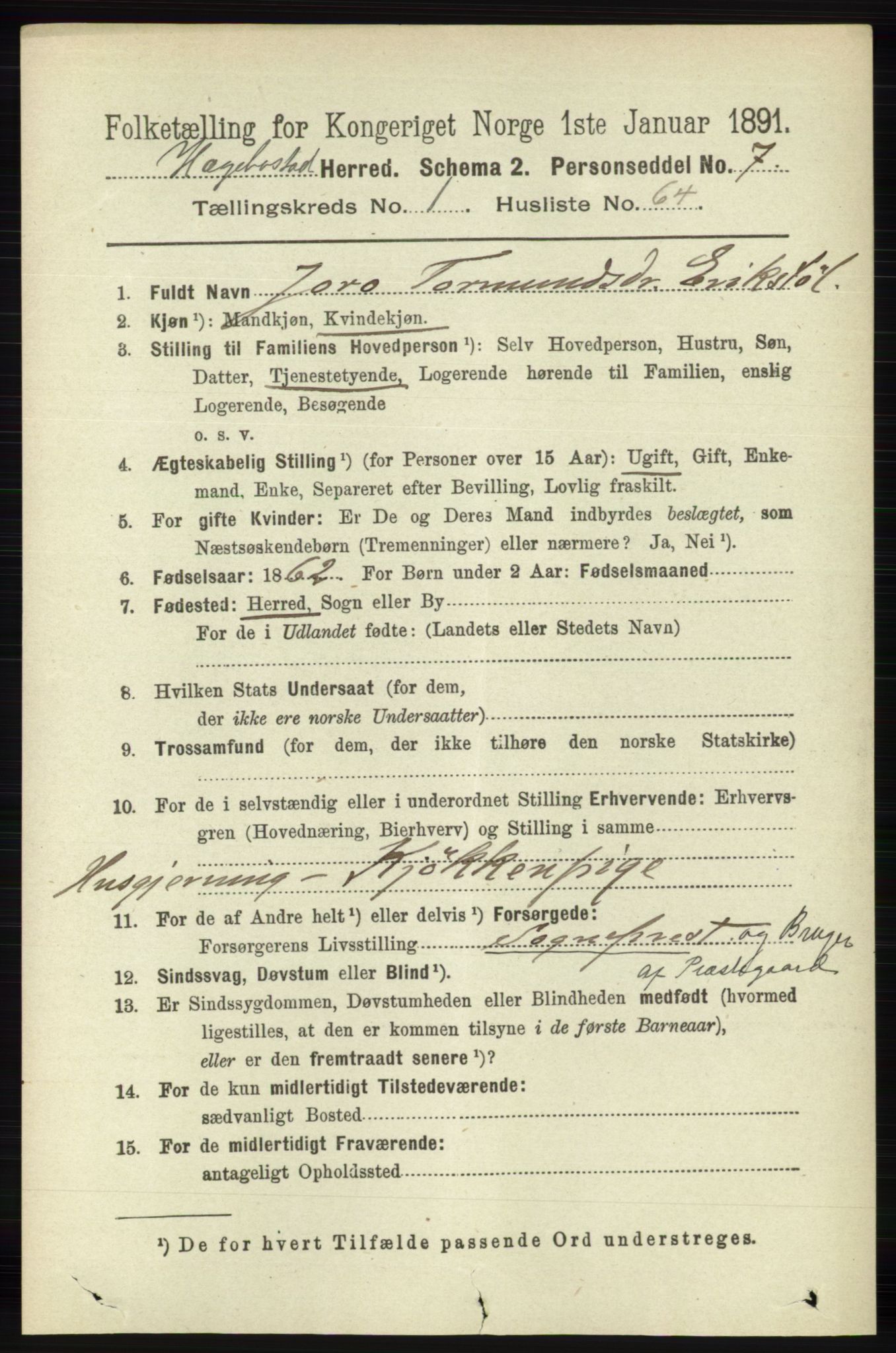 RA, 1891 census for 1034 Hægebostad, 1891, p. 430