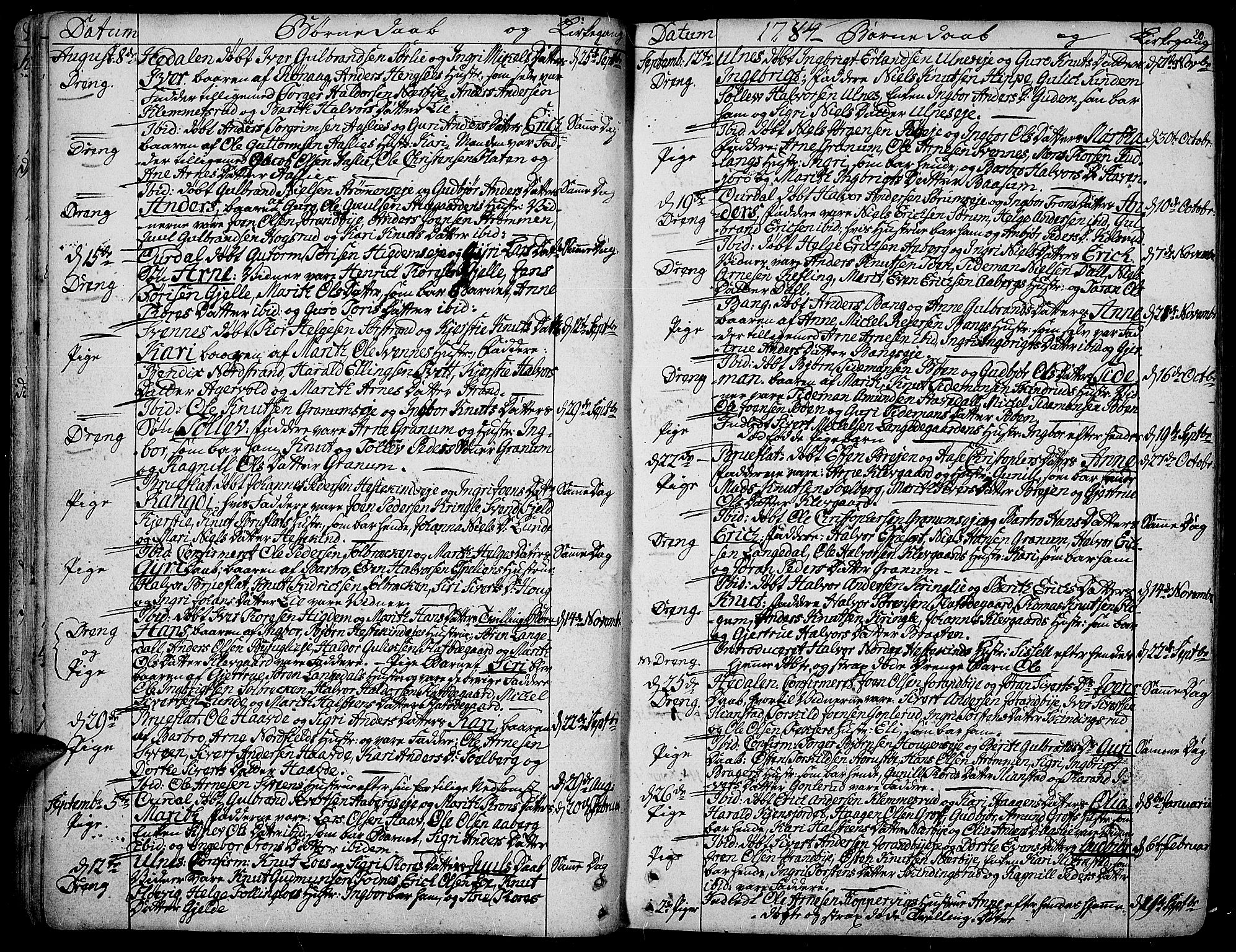 Aurdal prestekontor, AV/SAH-PREST-126/H/Ha/Haa/L0006: Parish register (official) no. 6, 1781-1804, p. 20