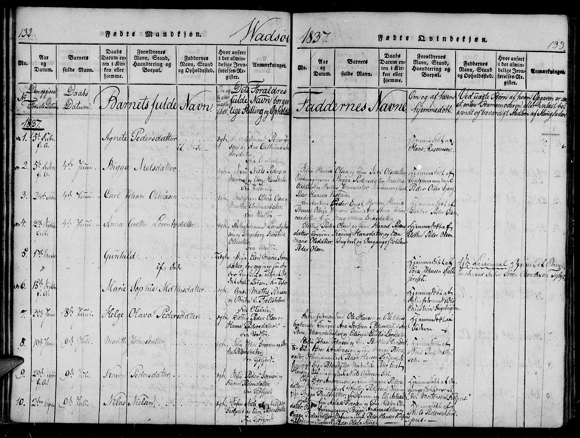 Vadsø sokneprestkontor, SATØ/S-1325/H/Ha/L0003kirke: Parish register (official) no. 3 /1, 1821-1839, p. 132-133