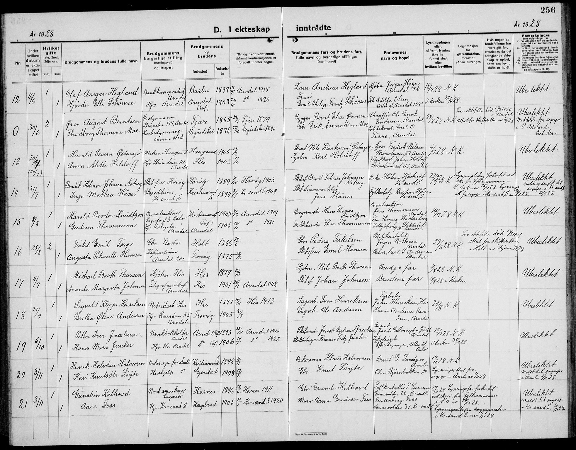 Arendal sokneprestkontor, Trefoldighet, AV/SAK-1111-0040/F/Fb/L0008: Parish register (copy) no. B 8, 1928-1939, p. 256