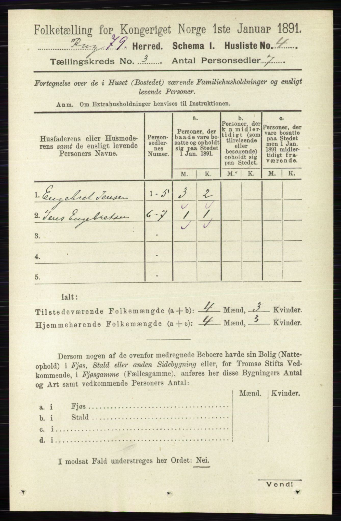 RA, 1891 census for 0520 Ringebu, 1891, p. 630