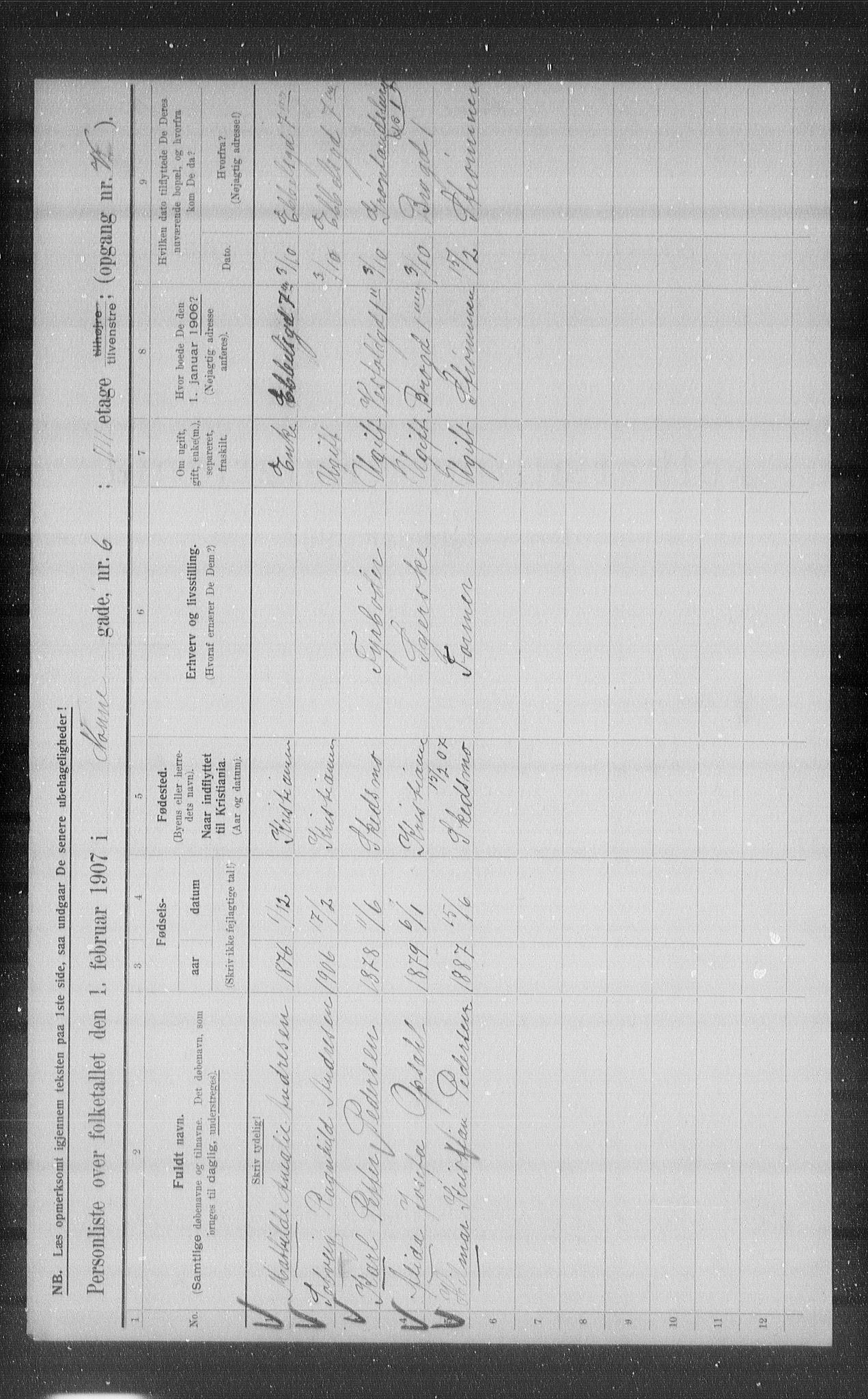 OBA, Municipal Census 1907 for Kristiania, 1907, p. 36576