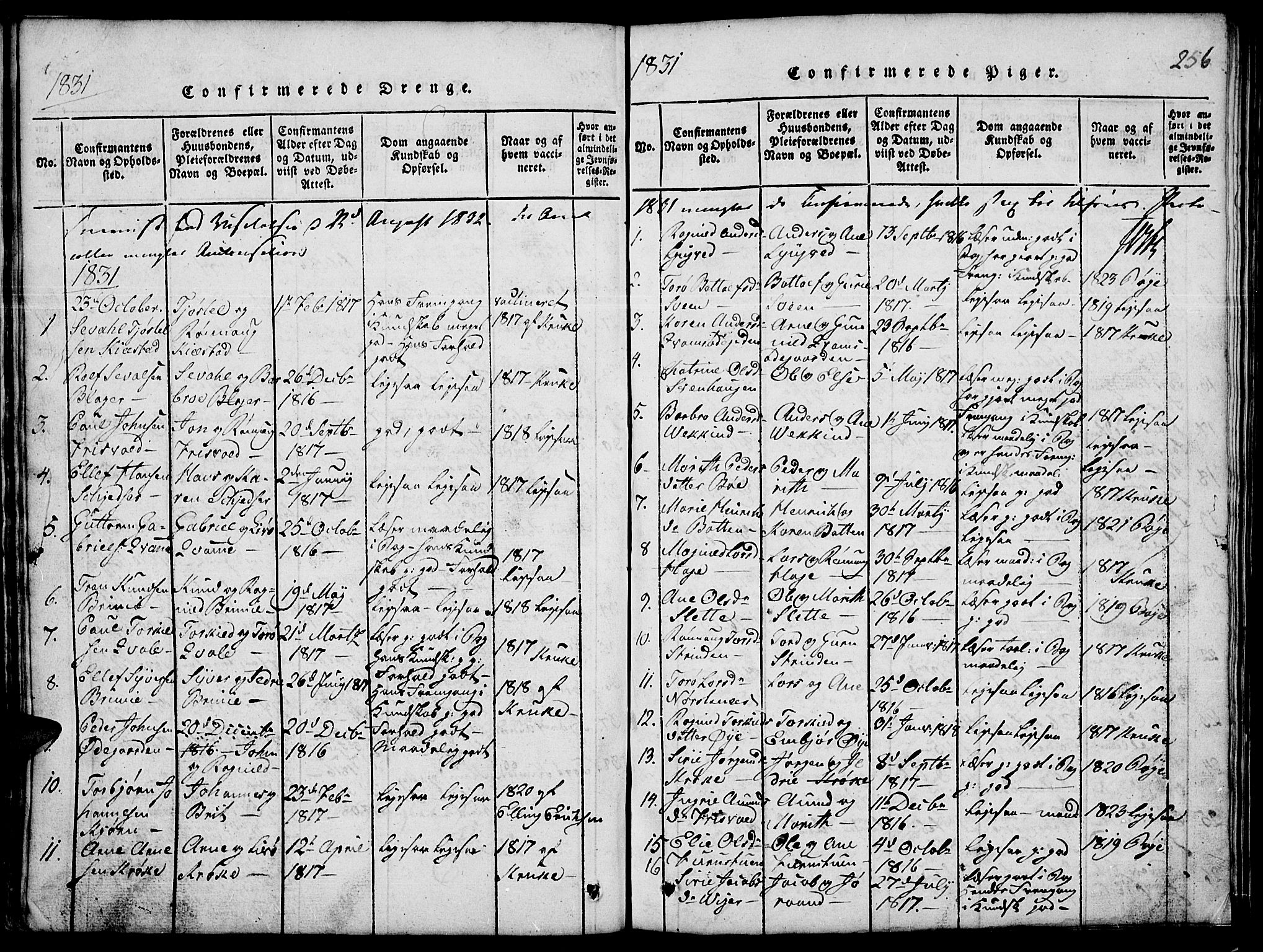 Lom prestekontor, SAH/PREST-070/L/L0001: Parish register (copy) no. 1, 1815-1836, p. 256