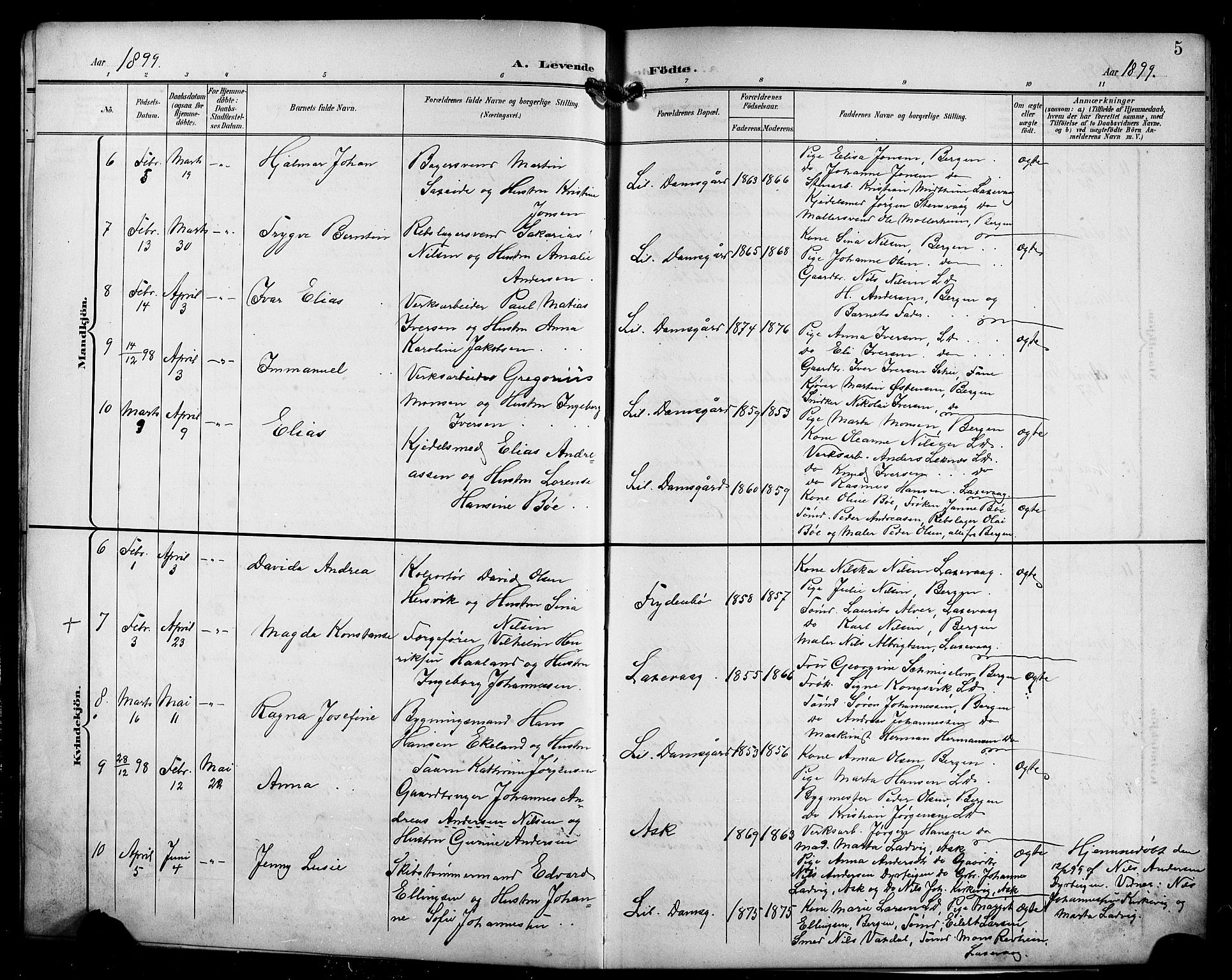 Laksevåg Sokneprestembete, SAB/A-76501/H/Ha/Hab/Haba/L0004: Parish register (copy) no. A 4, 1899-1909, p. 5