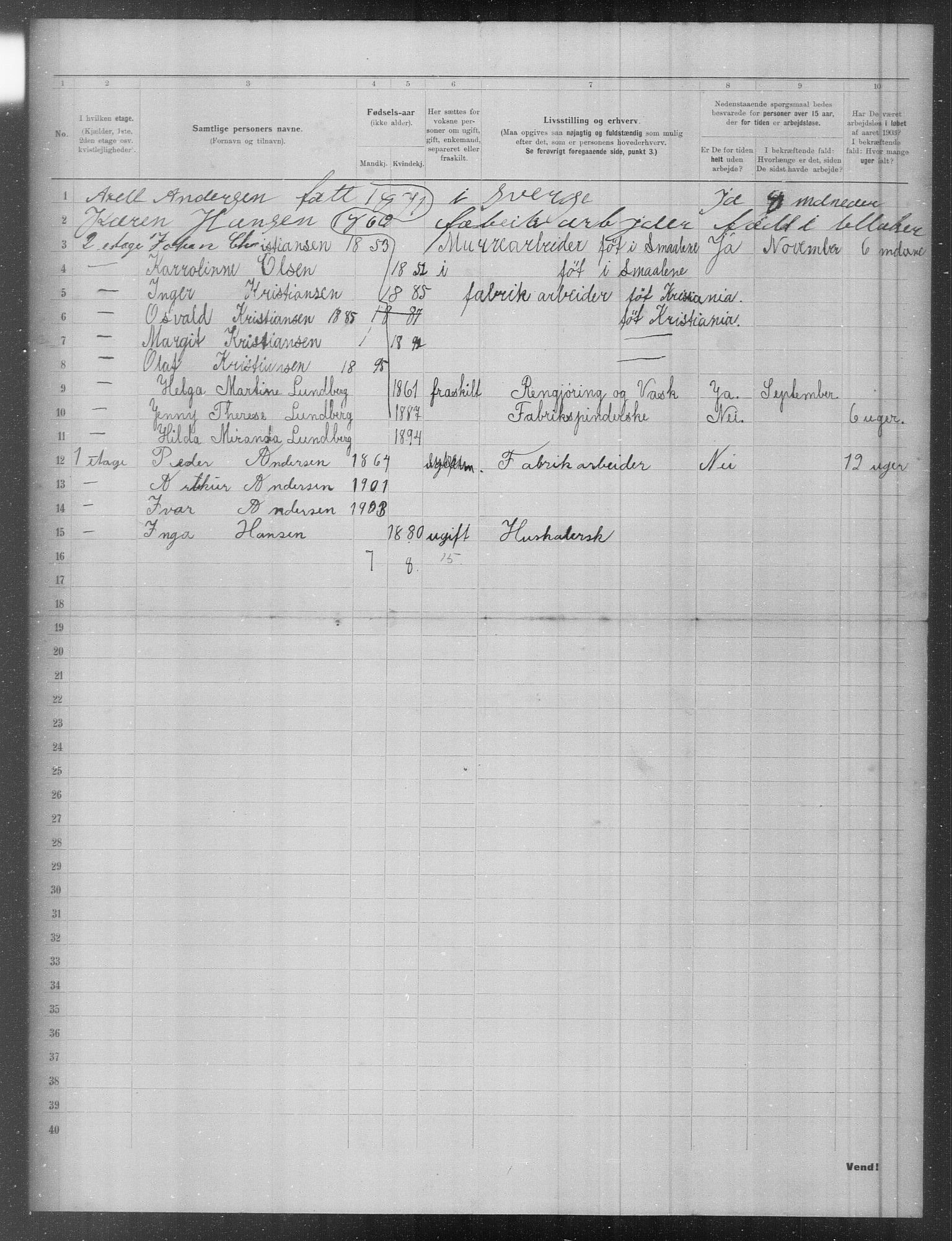 OBA, Municipal Census 1903 for Kristiania, 1903, p. 8116