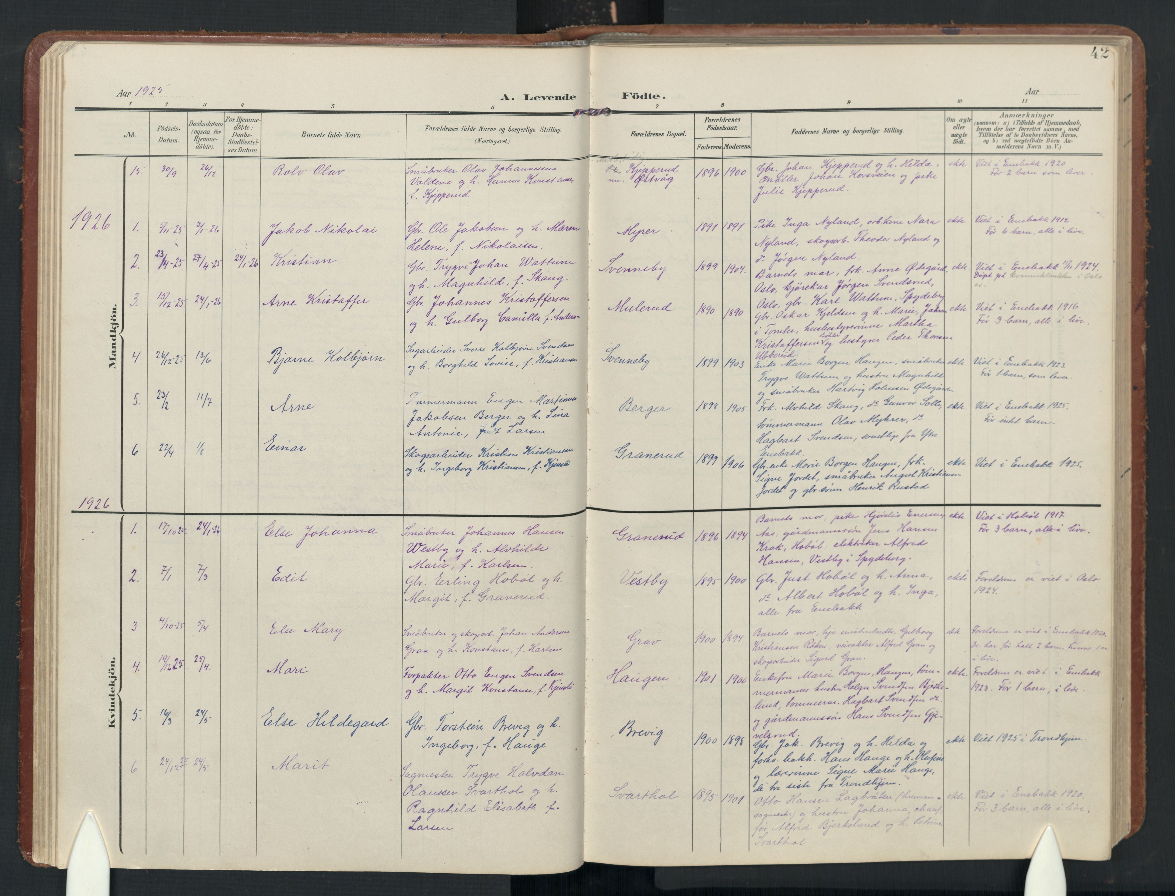 Enebakk prestekontor Kirkebøker, AV/SAO-A-10171c/G/Gb/L0003: Parish register (copy) no. II 3, 1903-1970, p. 42