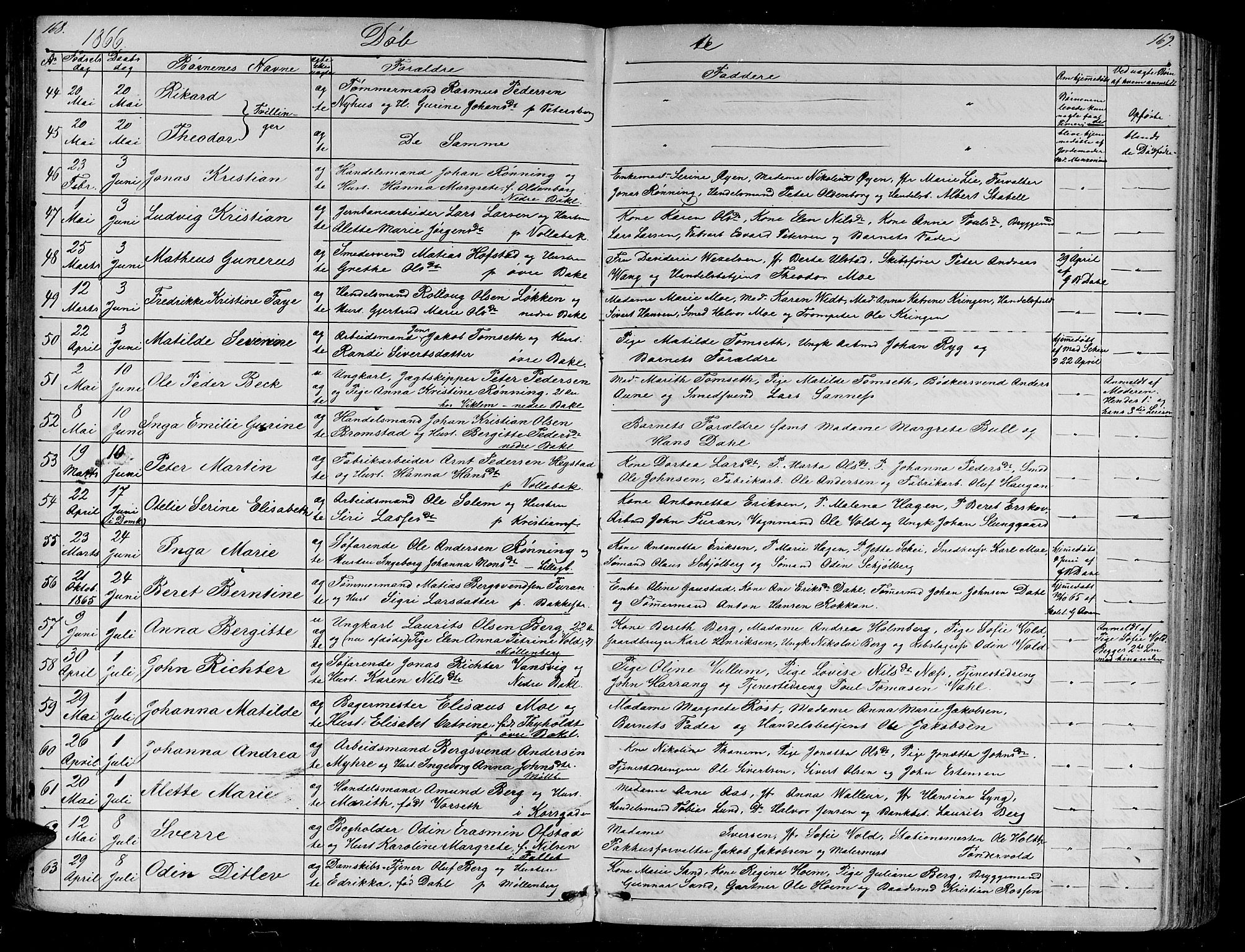 Ministerialprotokoller, klokkerbøker og fødselsregistre - Sør-Trøndelag, SAT/A-1456/604/L0219: Parish register (copy) no. 604C02, 1851-1869, p. 168-169