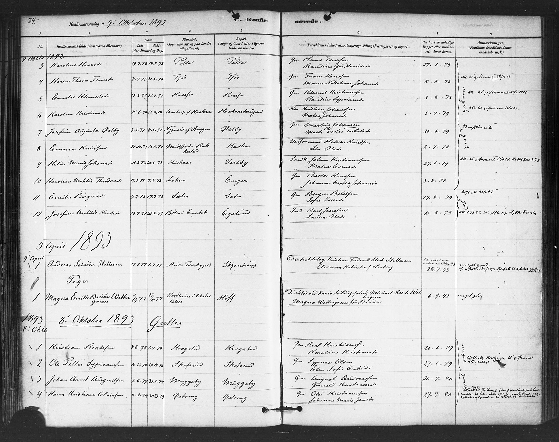 Trøgstad prestekontor Kirkebøker, AV/SAO-A-10925/F/Fb/L0001: Parish register (official) no. II 1, 1878-1902, p. 84