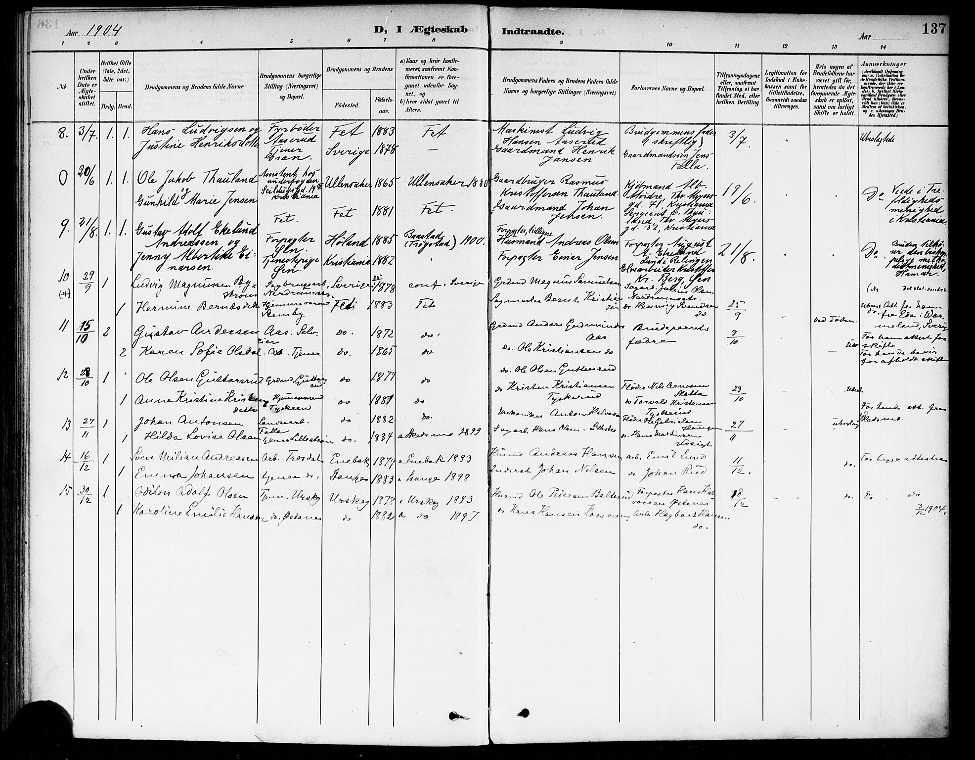 Fet prestekontor Kirkebøker, SAO/A-10370a/F/Fa/L0015: Parish register (official) no. I 15, 1892-1904, p. 137