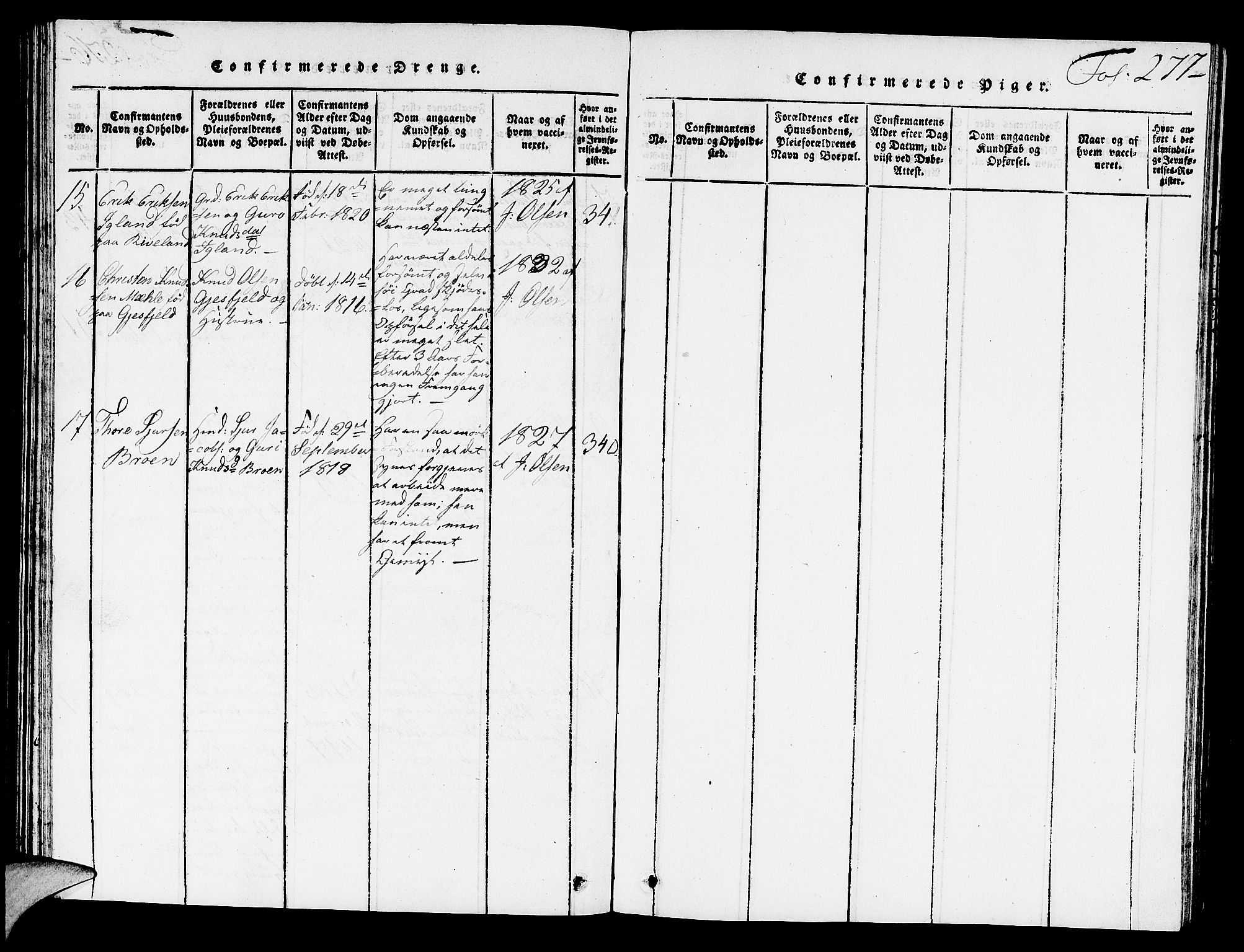 Hjelmeland sokneprestkontor, SAST/A-101843/01/V/L0002: Parish register (copy) no. B 2, 1816-1841, p. 277