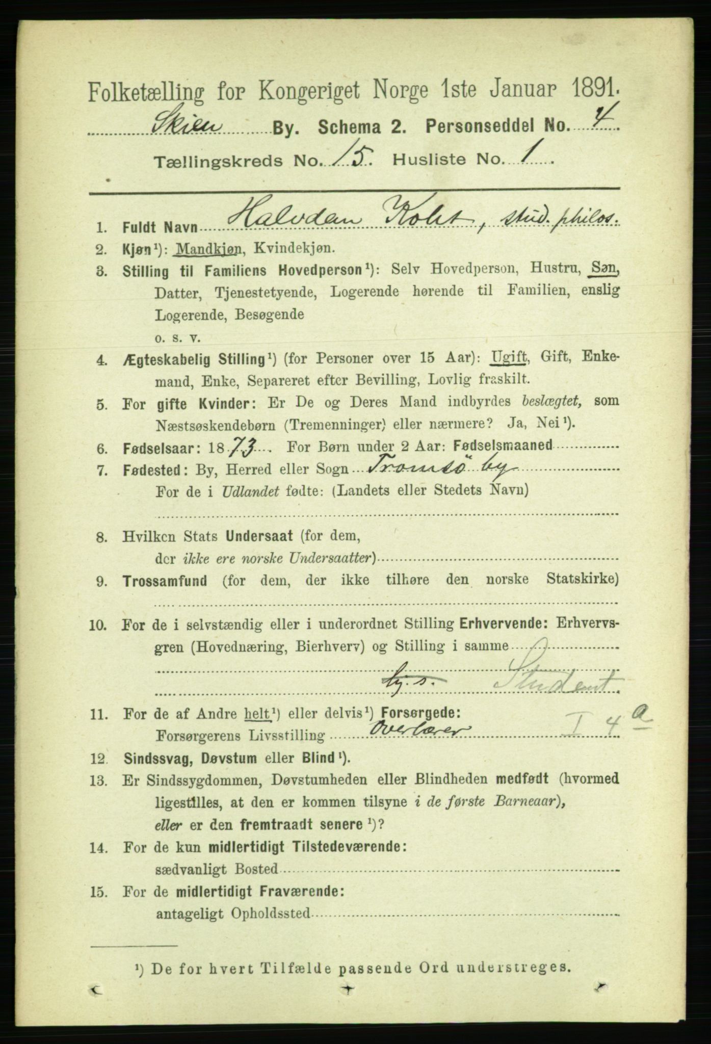 RA, 1891 census for 0806 Skien, 1891, p. 4418