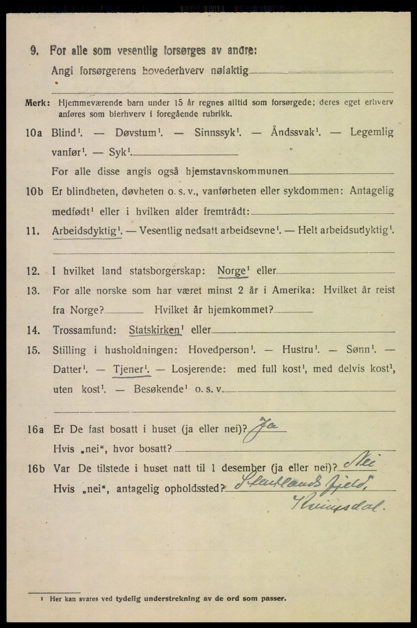 SAK, 1920 census for Fjotland, 1920, p. 2407