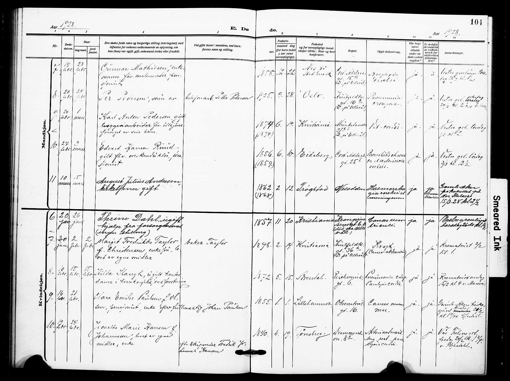 Johannes prestekontor Kirkebøker, SAO/A-10852/F/Fa/L0012: Parish register (official) no. 12, 1918-1930, p. 104