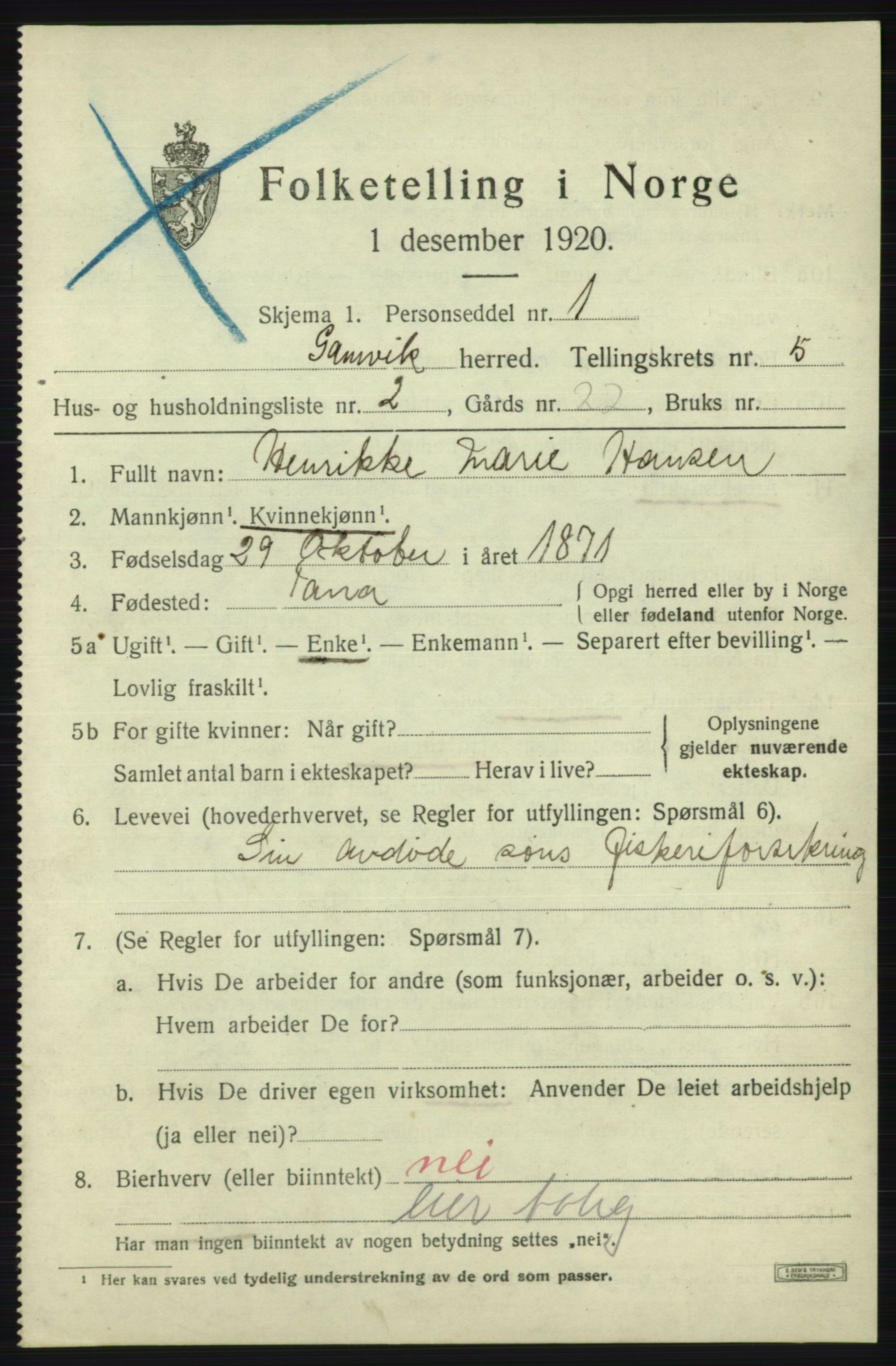 SATØ, 1920 census for Gamvik, 1920, p. 3560