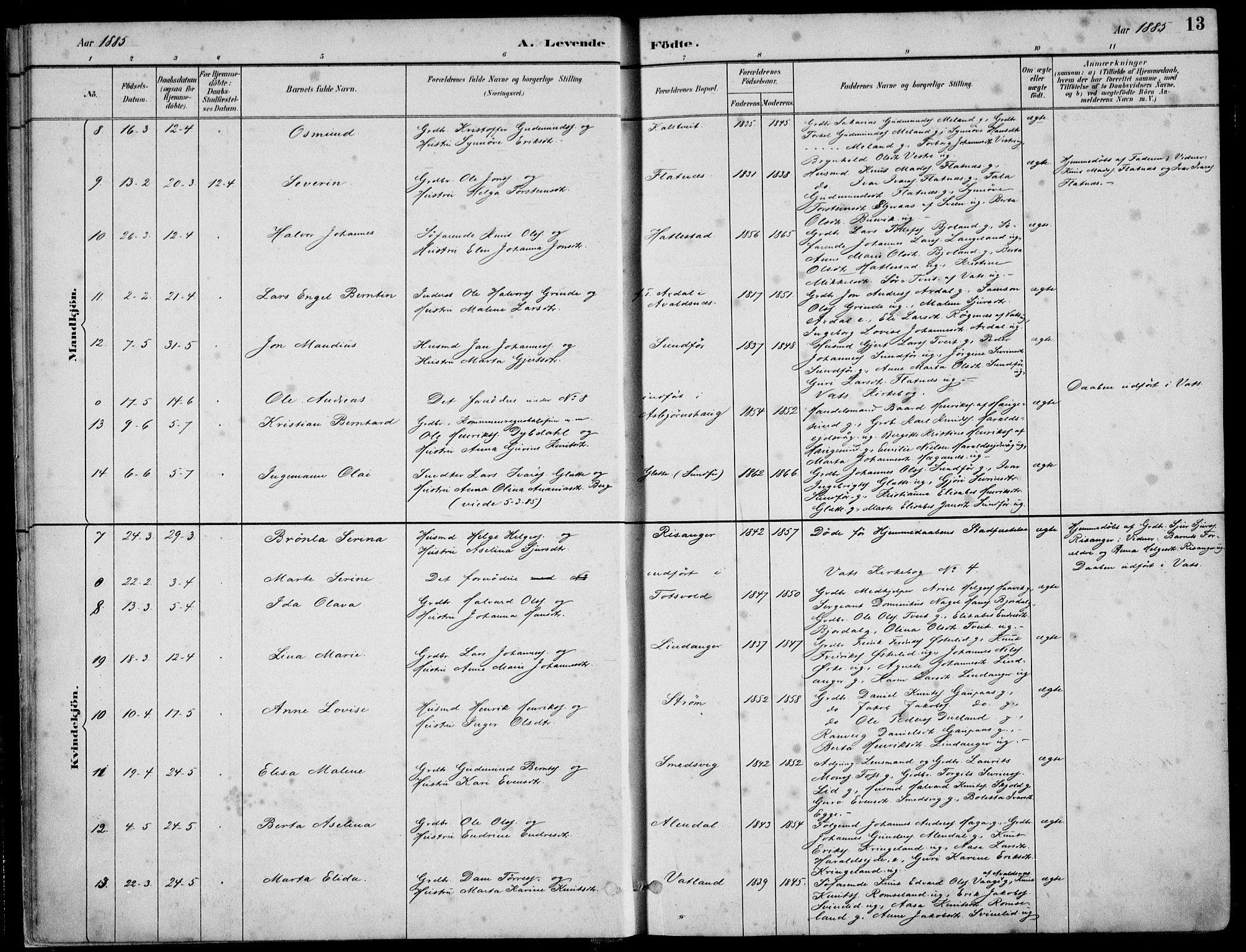 Skjold sokneprestkontor, AV/SAST-A-101847/H/Ha/Haa/L0010: Parish register (official) no. A 10, 1882-1897, p. 13