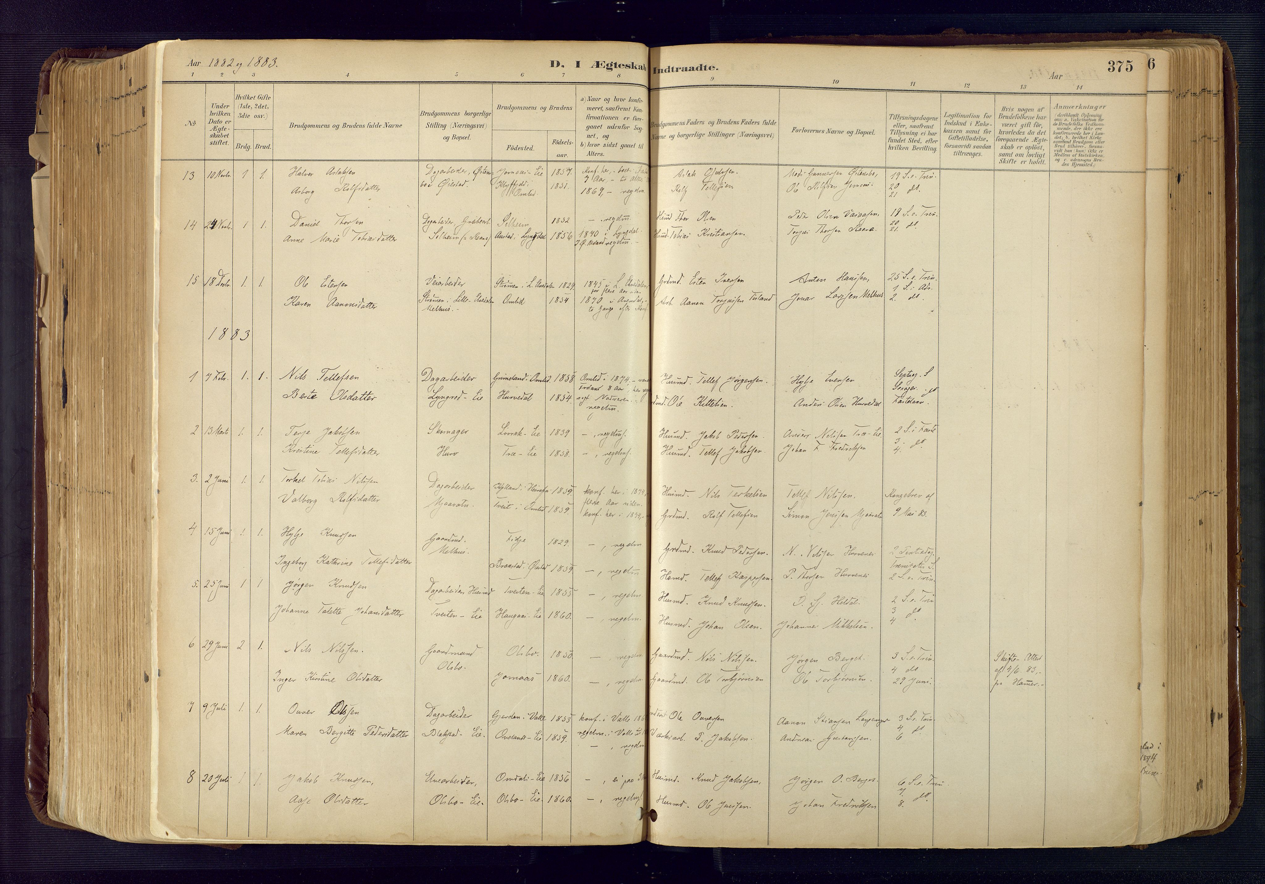 Froland sokneprestkontor, SAK/1111-0013/F/Fa/L0005: Parish register (official) no. A 5, 1882-1921, p. 375