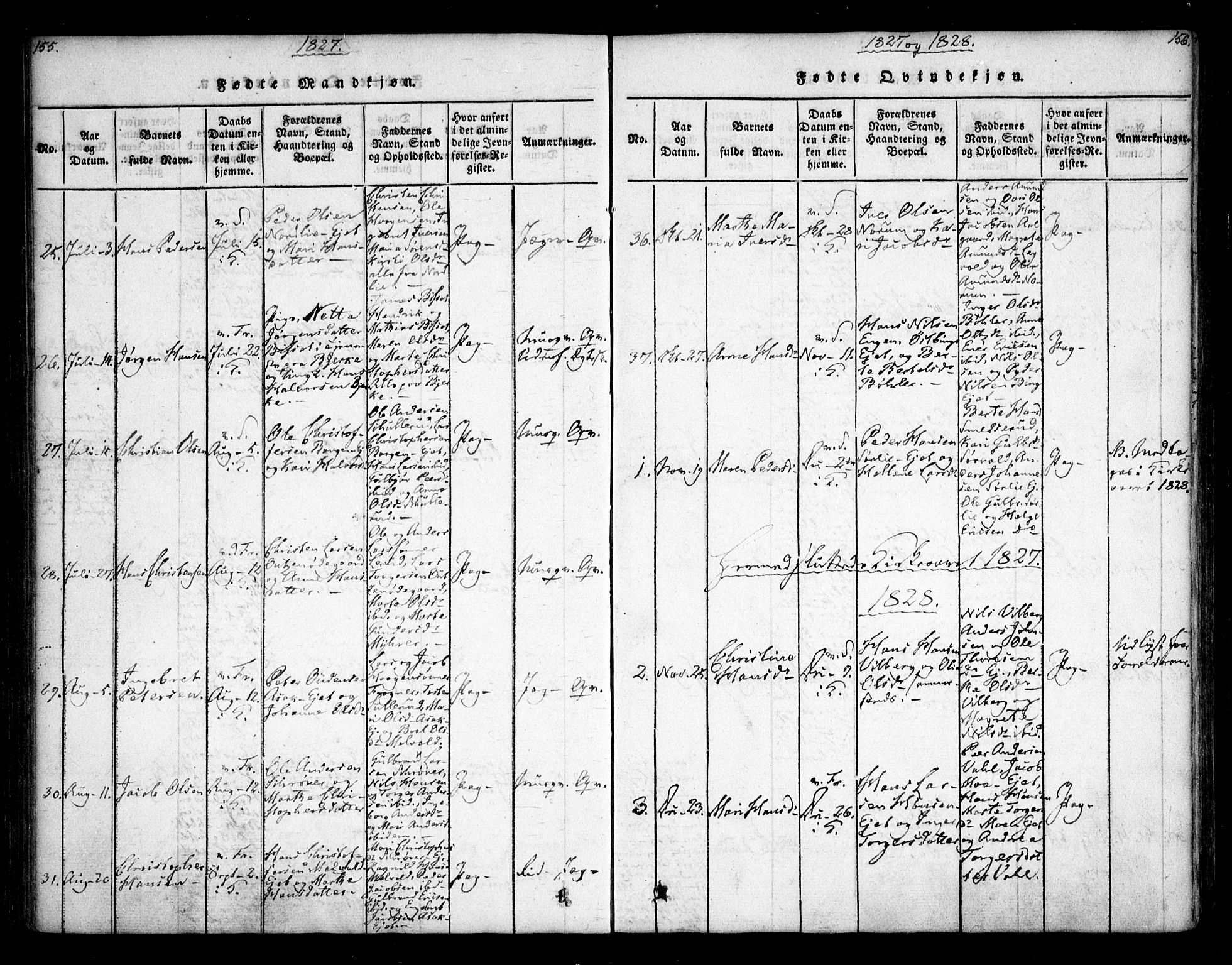 Sørum prestekontor Kirkebøker, AV/SAO-A-10303/F/Fa/L0003: Parish register (official) no. I 3, 1814-1829, p. 155-156