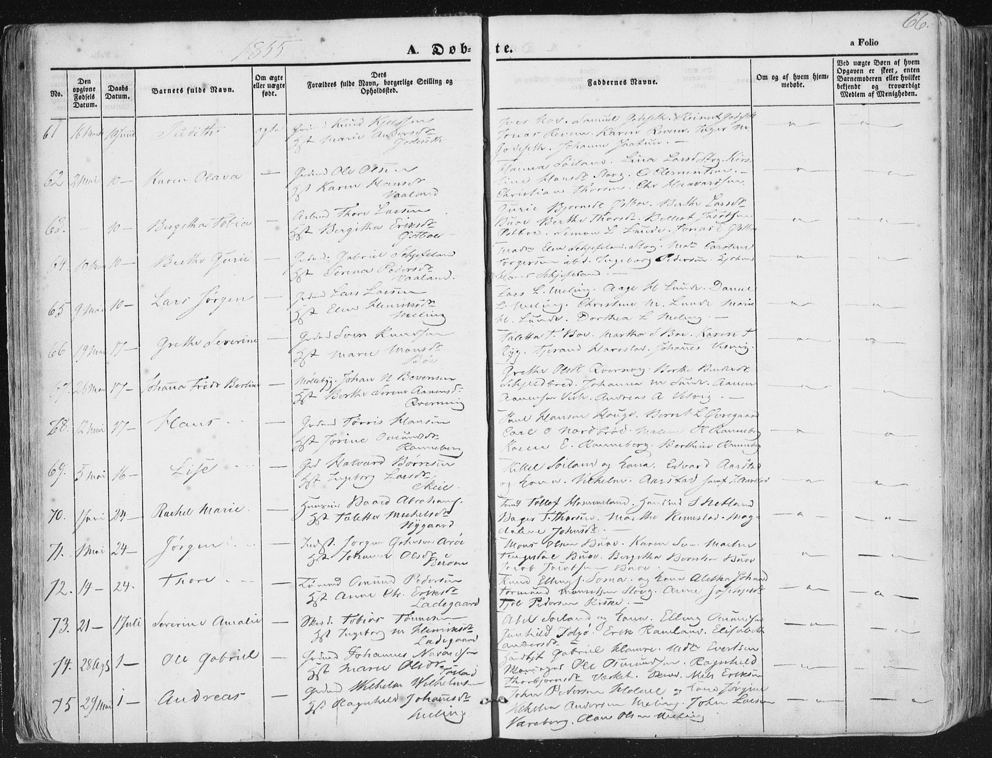 Hetland sokneprestkontor, AV/SAST-A-101826/30/30BA/L0002: Parish register (official) no. A 2, 1849-1869, p. 66