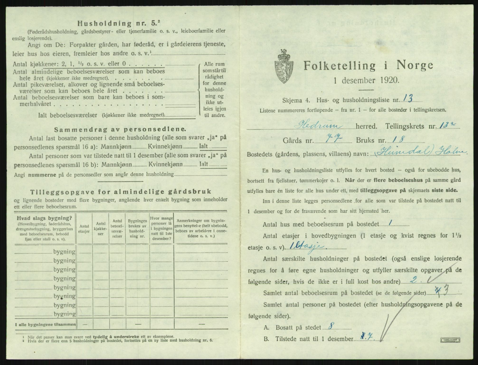 SAKO, 1920 census for Hedrum, 1920, p. 1193
