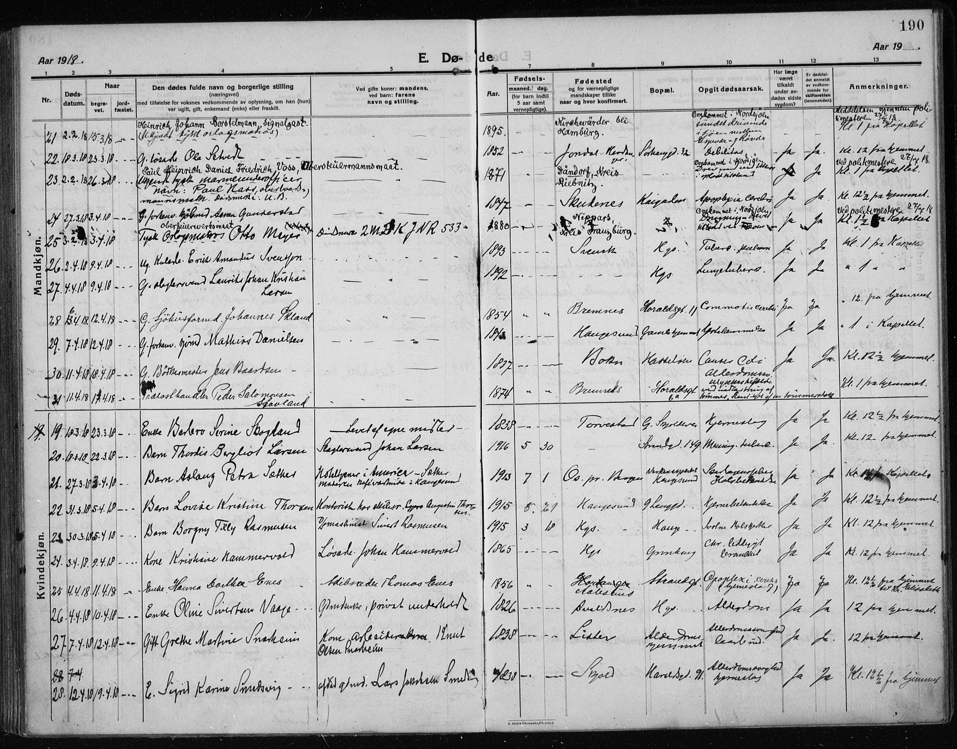 Haugesund sokneprestkontor, SAST/A -101863/H/Ha/Haa/L0009: Parish register (official) no. A 9, 1914-1929, p. 190