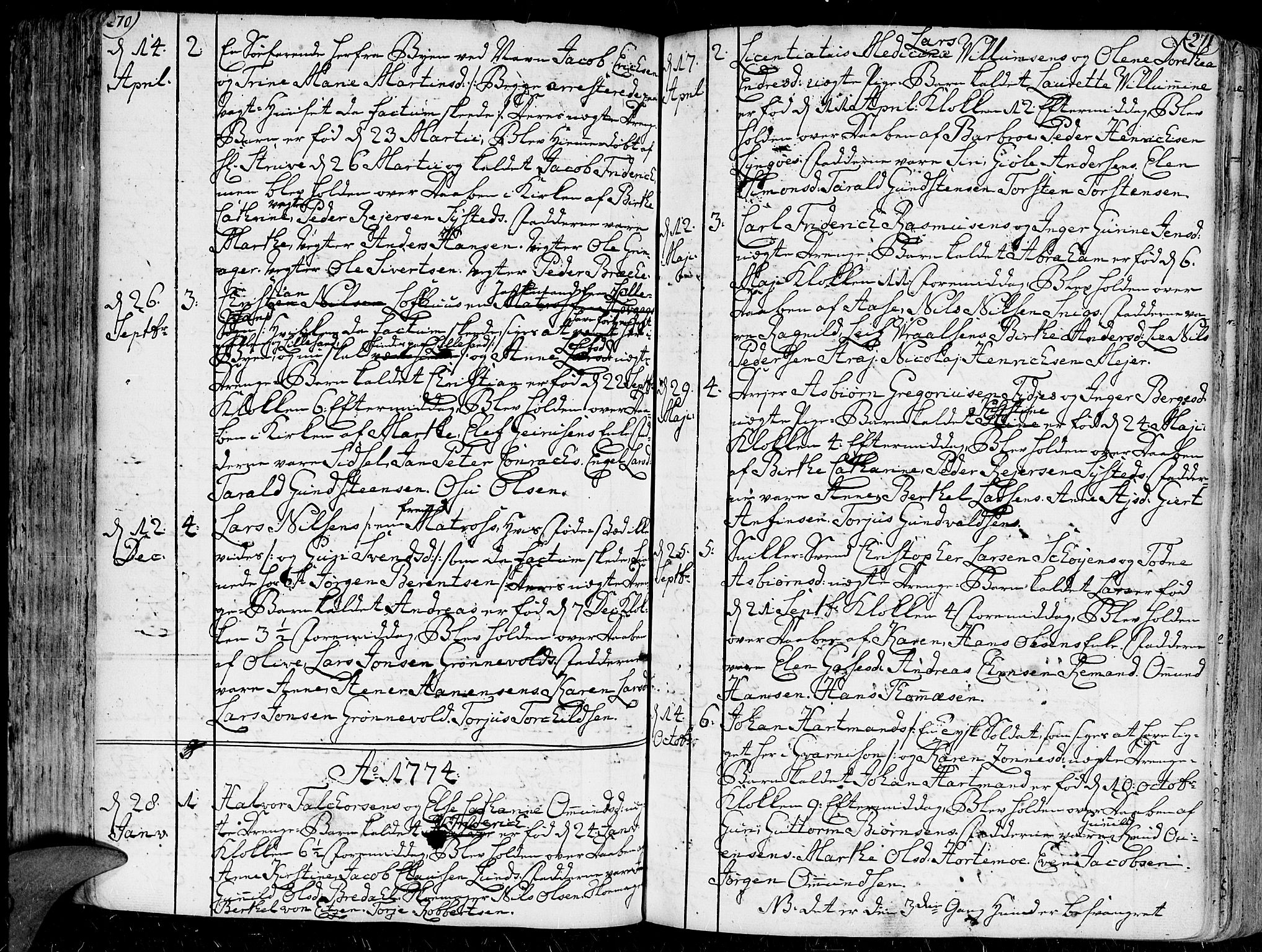 Kristiansand domprosti, SAK/1112-0006/F/Fa/L0001: Parish register (official) no. A 1, 1734-1793, p. 270-271