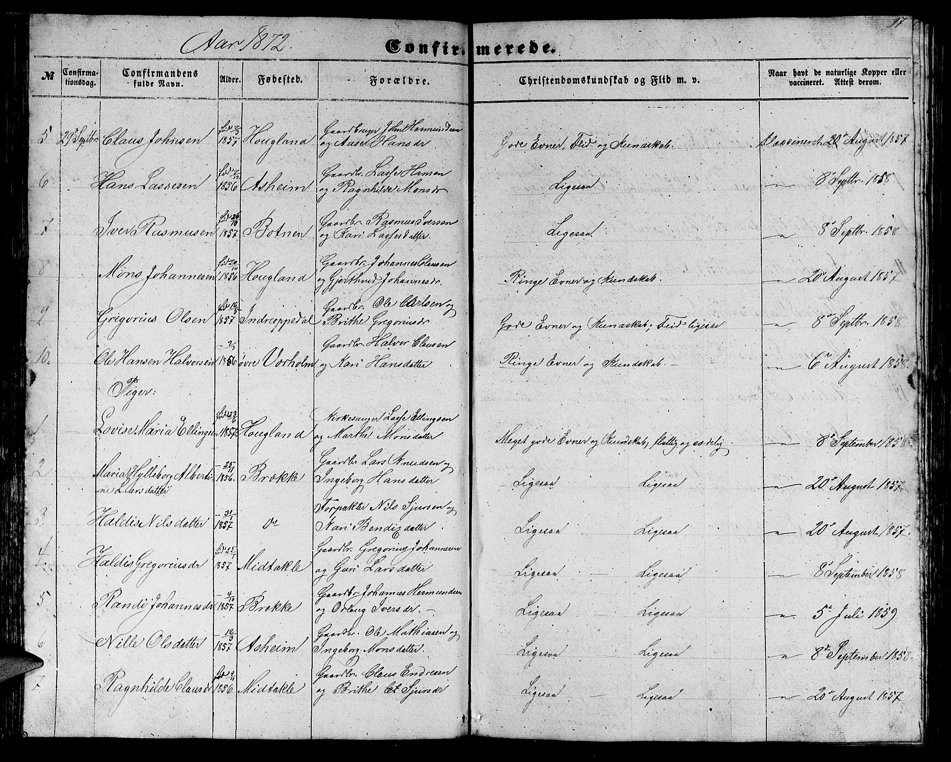 Gulen sokneprestembete, AV/SAB-A-80201/H/Hab/Habc/L0001: Parish register (copy) no. C 1, 1853-1880, p. 97