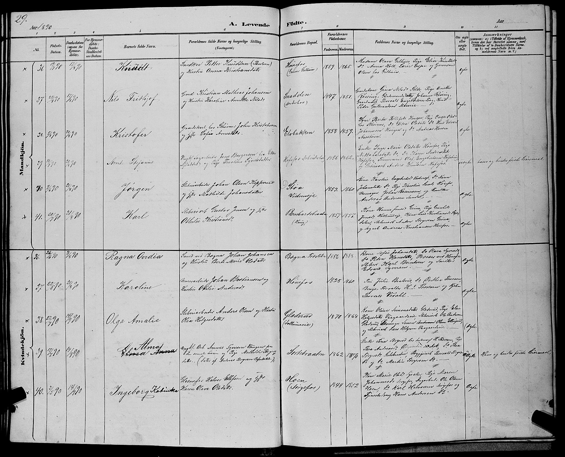 Hønefoss kirkebøker, SAKO/A-609/G/Ga/L0002: Parish register (copy) no. 2, 1888-1904, p. 29