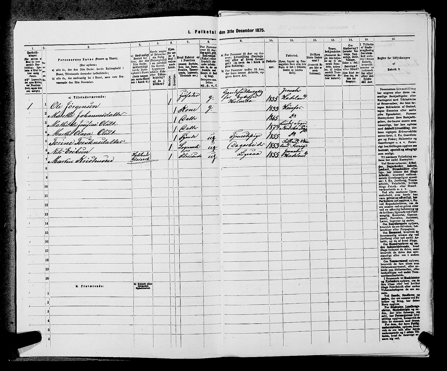 SAKO, 1875 census for 0613L Norderhov/Norderhov, Haug og Lunder, 1875, p. 2382