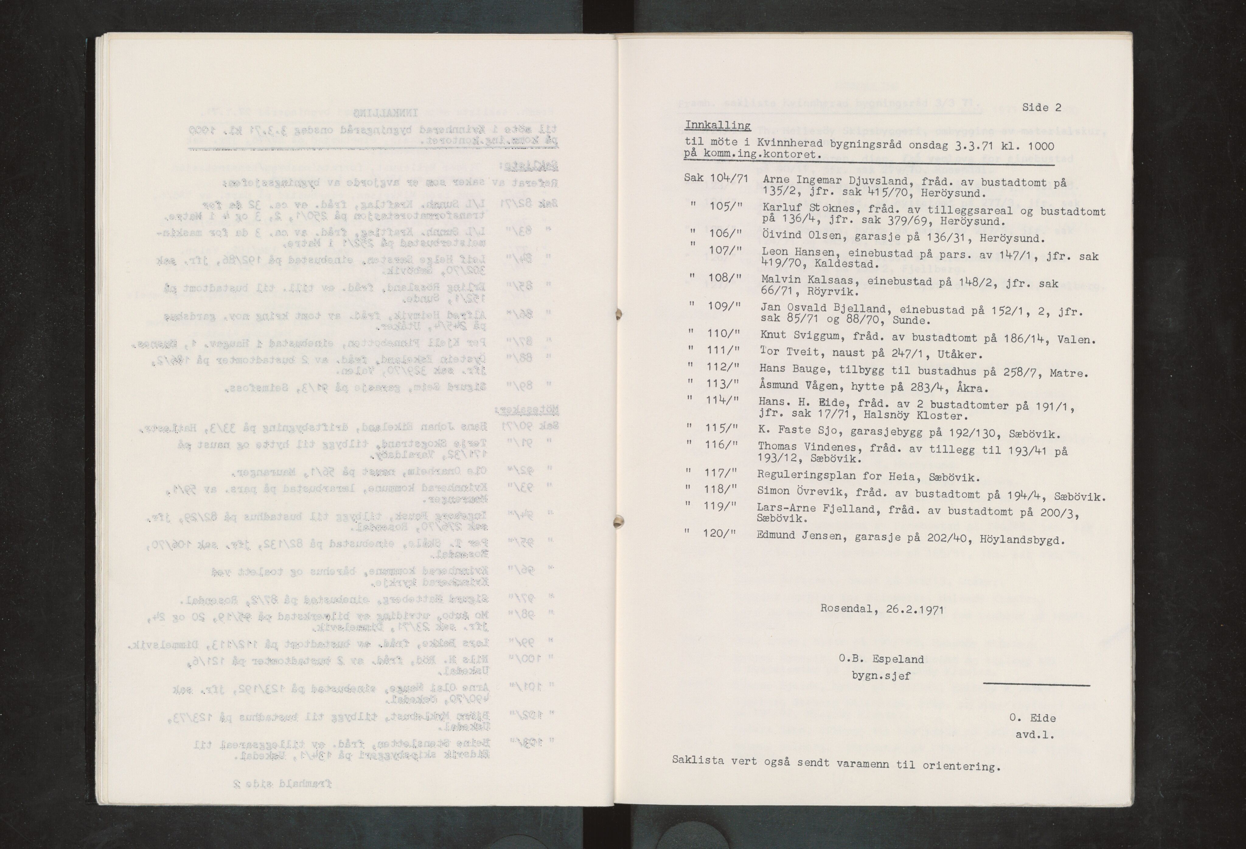 Kvinnherad kommune. Bygningsrådet , IKAH/1224-511/A/Aa/L0004: Møtebøker for bygningsrådet , 1971