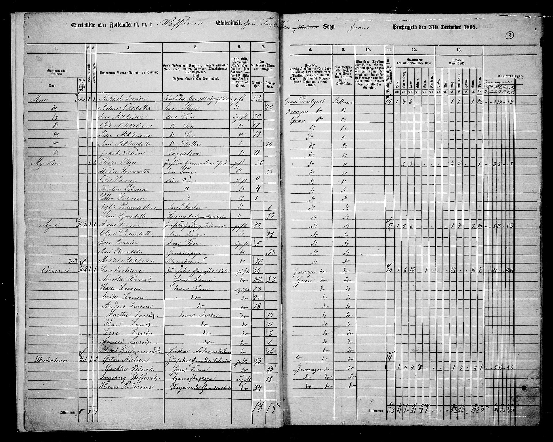 RA, 1865 census for Gran, 1865, p. 191