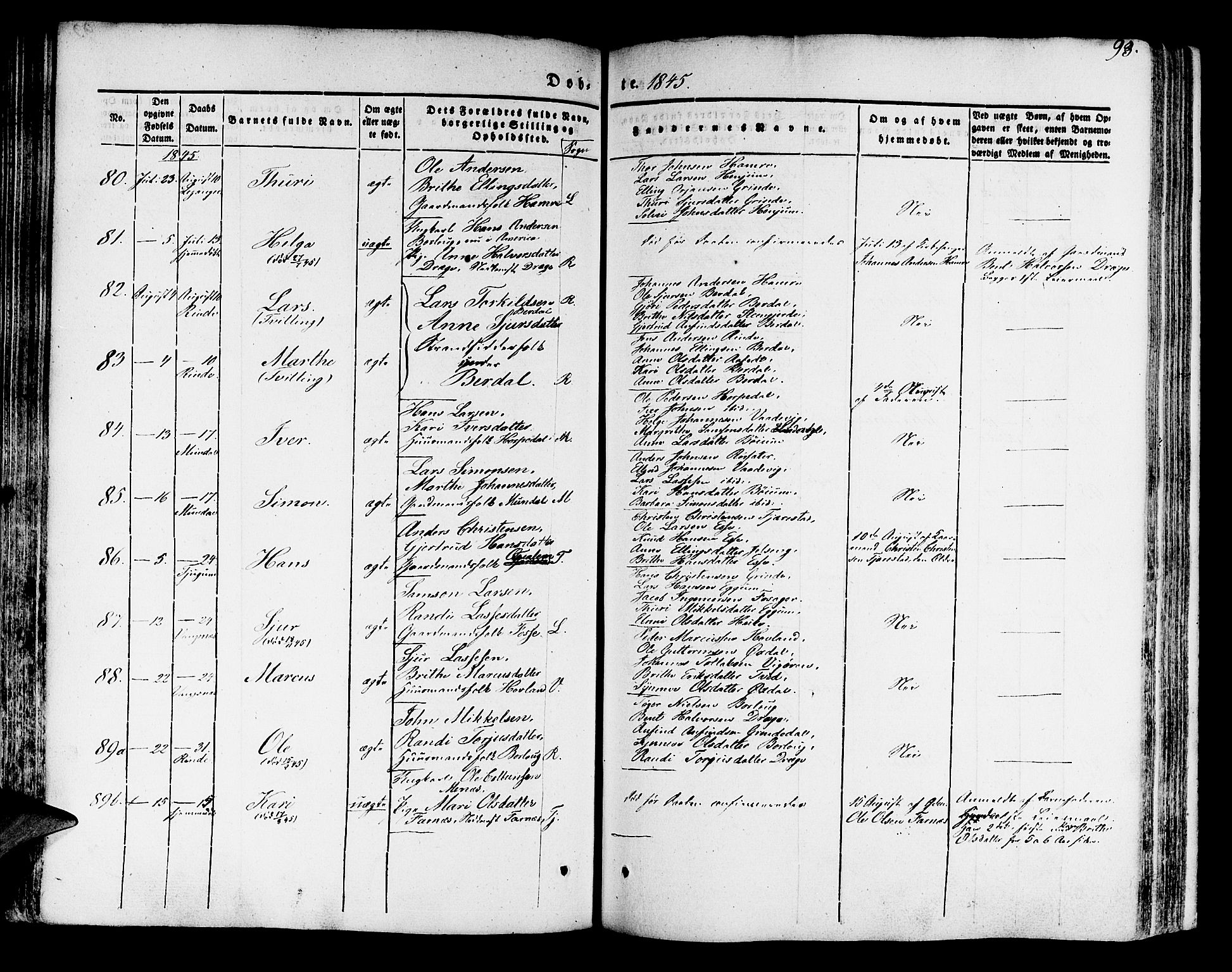 Leikanger sokneprestembete, AV/SAB-A-81001/H/Haa/Haaa/L0007: Parish register (official) no. A 7, 1838-1851, p. 93