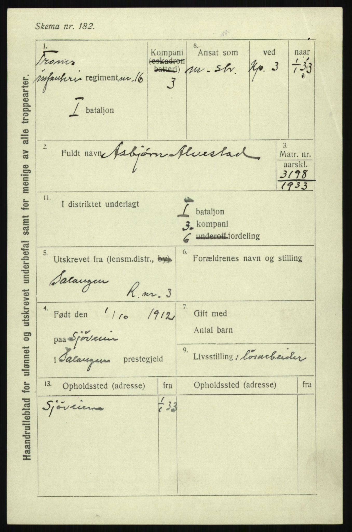 Forsvaret, Troms infanteriregiment nr. 16, AV/RA-RAFA-3146/P/Pa/L0017: Rulleblad for regimentets menige mannskaper, årsklasse 1933, 1933, p. 7