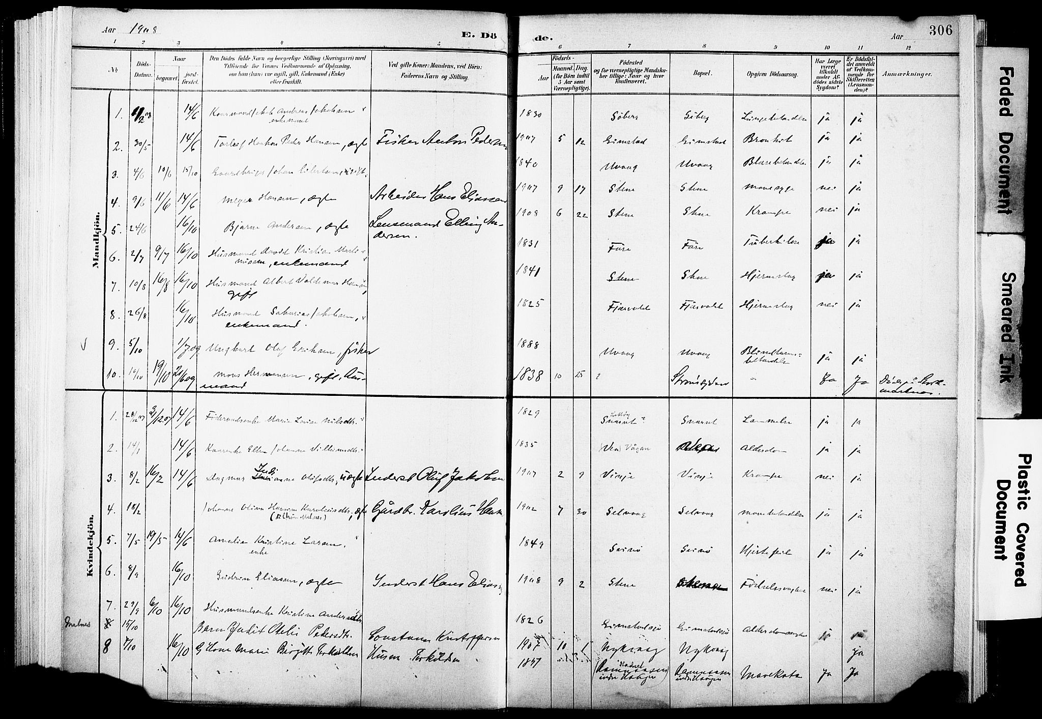 Ministerialprotokoller, klokkerbøker og fødselsregistre - Nordland, SAT/A-1459/891/L1305: Parish register (official) no. 891A10, 1895-1921, p. 306