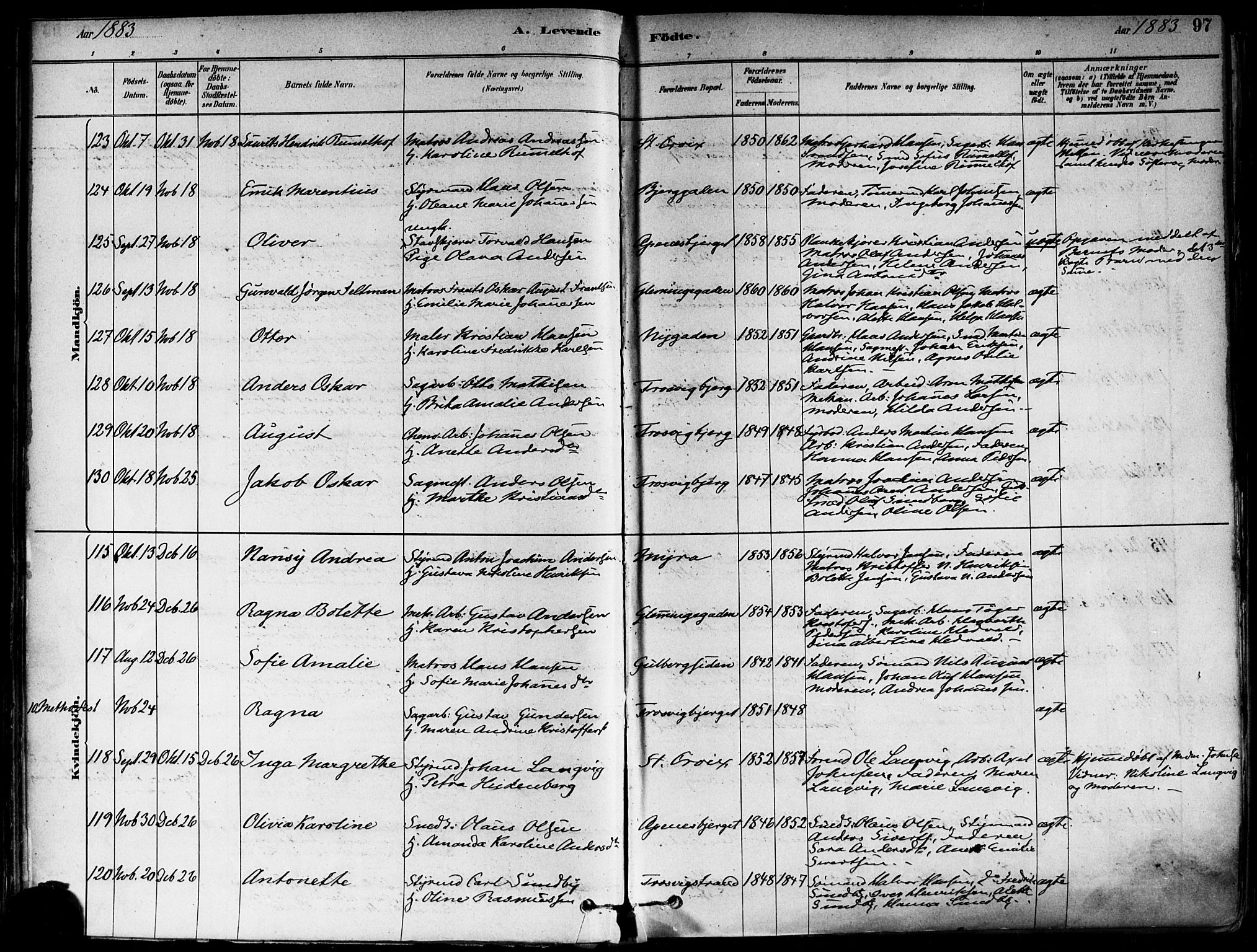 Fredrikstad domkirkes prestekontor Kirkebøker, SAO/A-10906/F/Fa/L0002: Parish register (official) no. 2, 1878-1894, p. 97