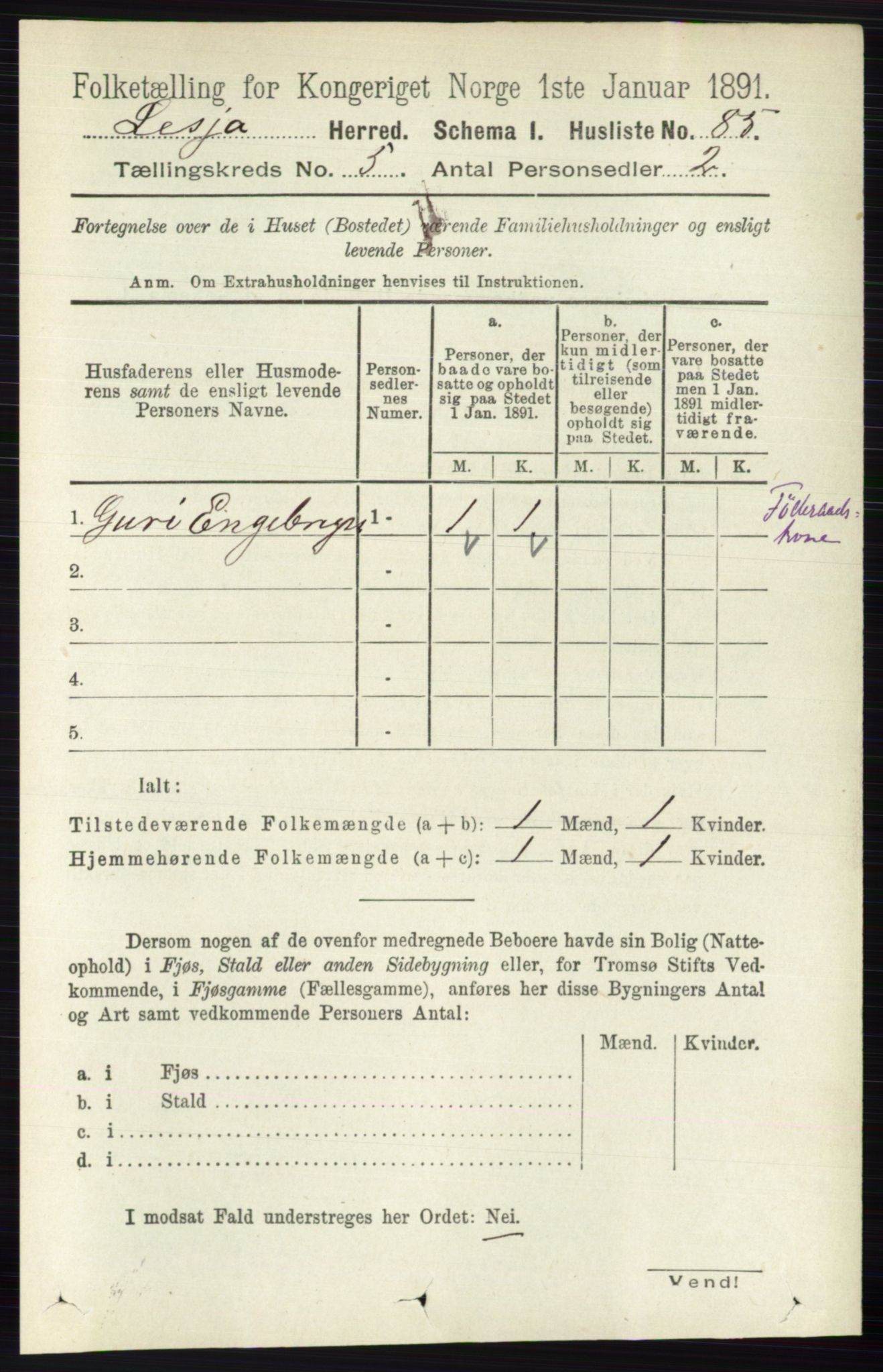 RA, 1891 census for 0512 Lesja, 1891, p. 1675