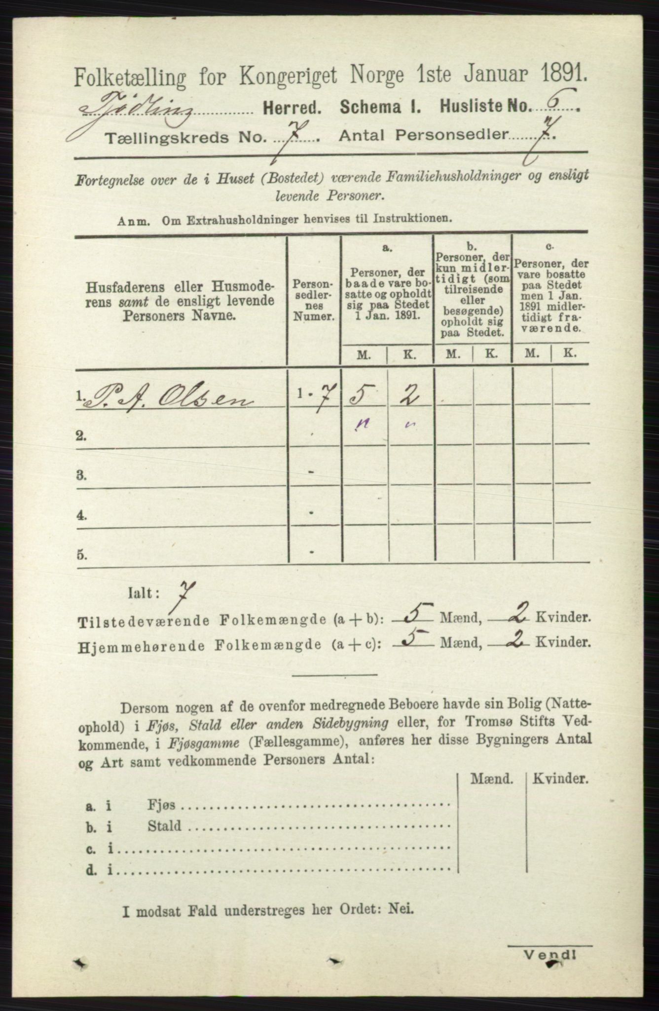 RA, 1891 census for 0725 Tjølling, 1891, p. 3553