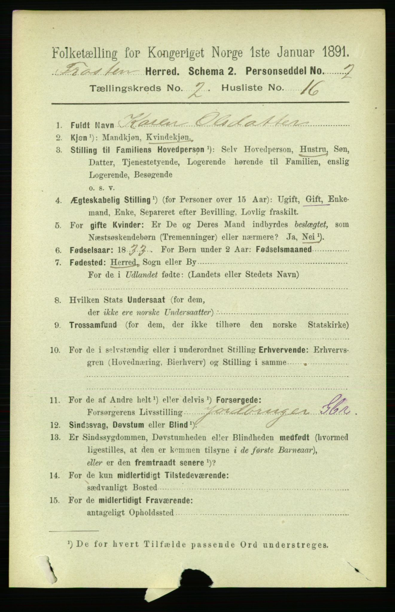 RA, 1891 census for 1717 Frosta, 1891, p. 1158